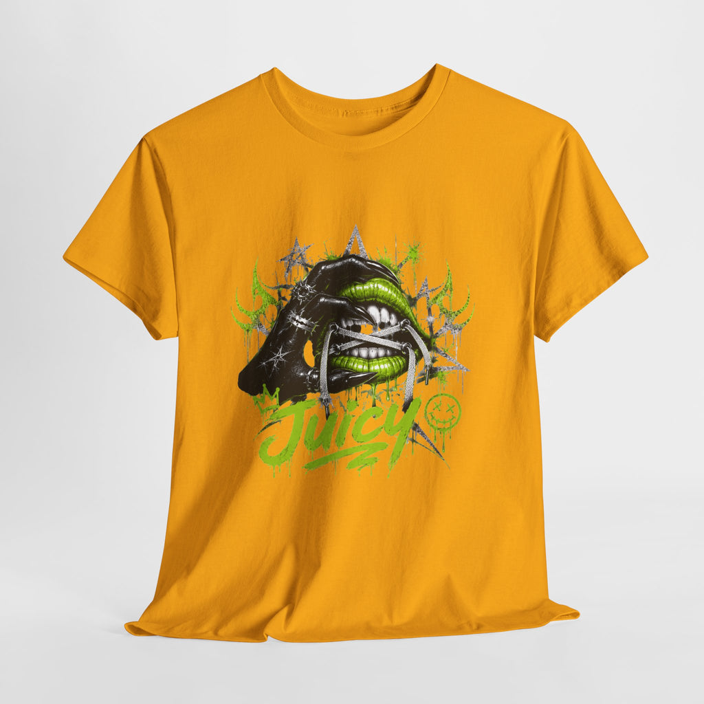 Juicy Graffiti Tee — Neon Green Street Art Graphic T-Shirt