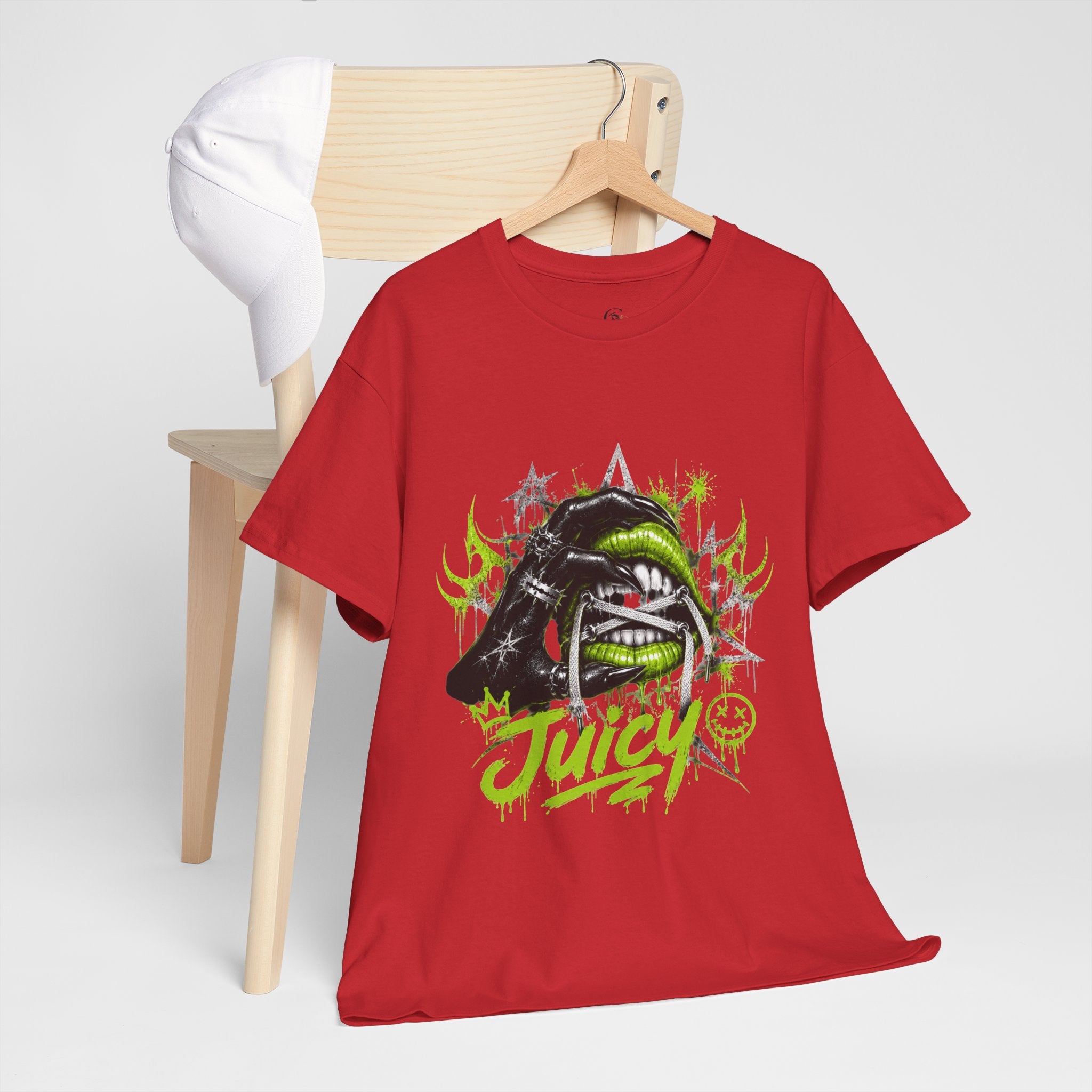 Juicy Graffiti Tee — Neon Green Street Art Graphic T-Shirt
