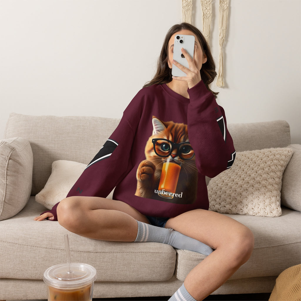 Cat With Juice Graphic Sweatshirt — 'Unbothered' Cozy Crewneck