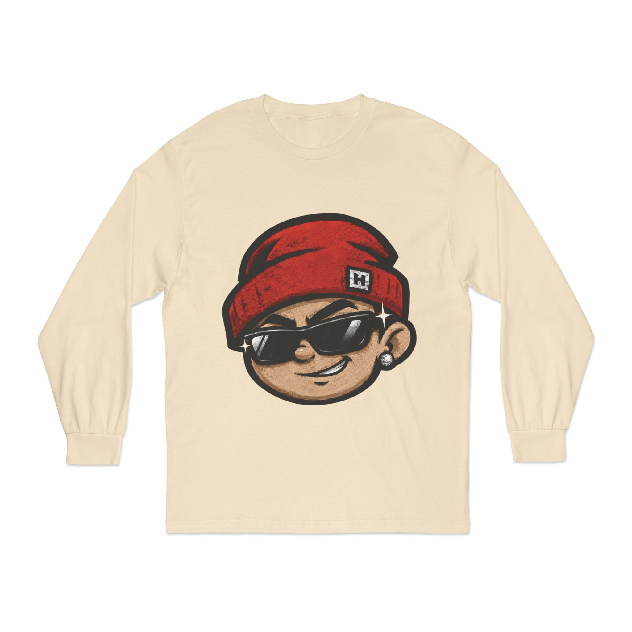 Streetwear Smiley Face Long Sleeve T-Shirt — Red Beanie Cool Kid Graphic
