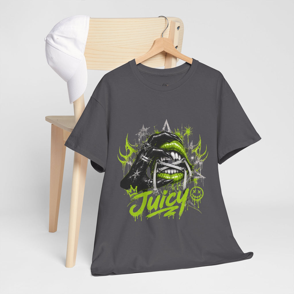 Juicy Graffiti Tee — Neon Green Street Art Graphic T-Shirt