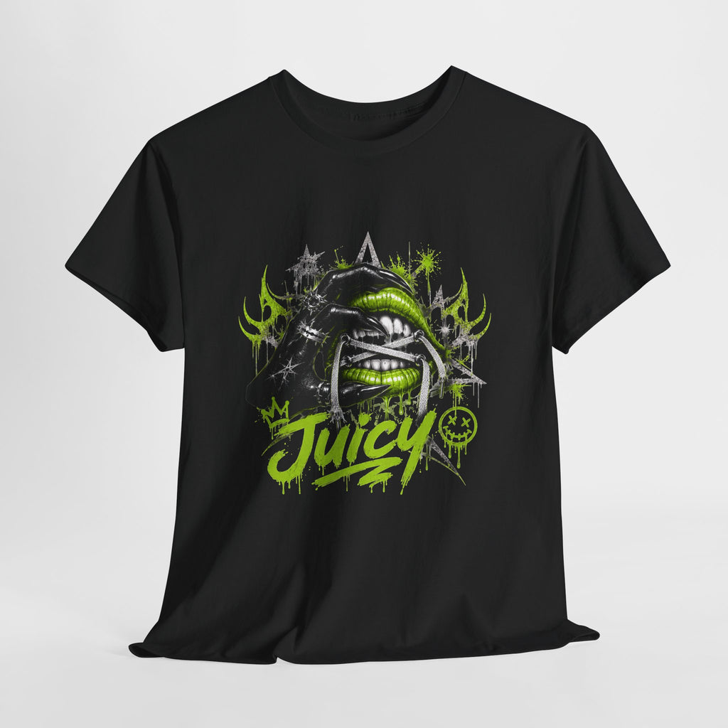 Juicy Graffiti Tee — Neon Green Street Art Graphic T-Shirt