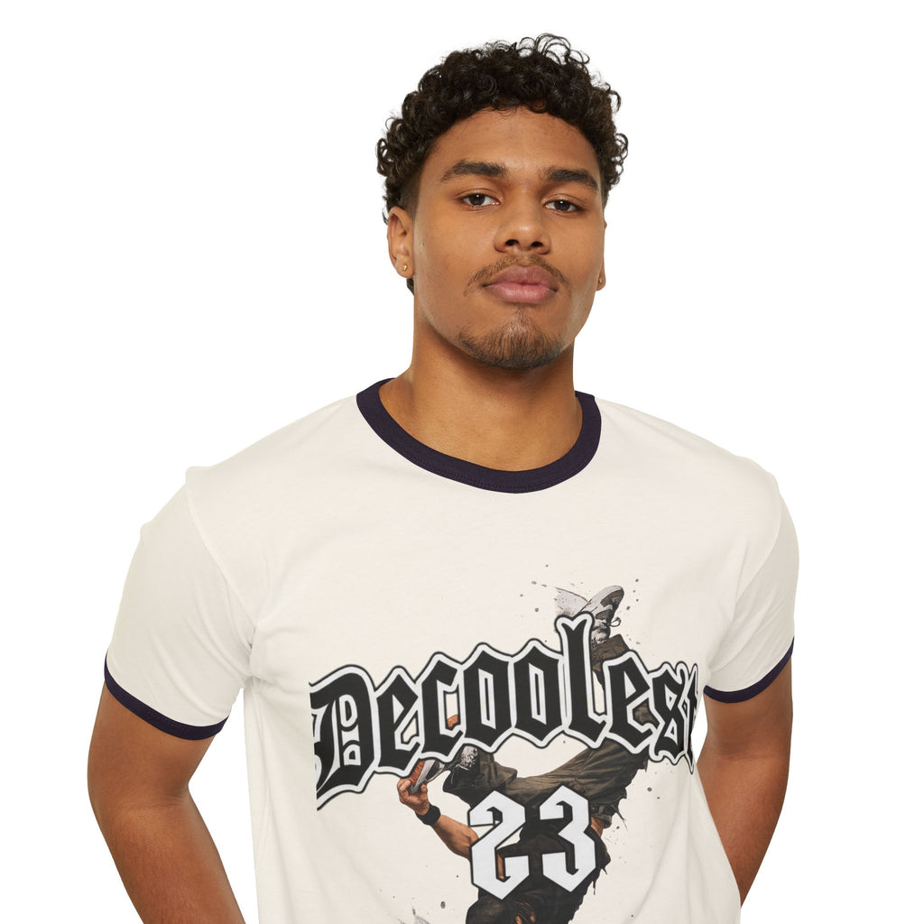 Ringer T-Shirt — 'Decoolest 23' Breakdancer Graphic with Lion Crest Back