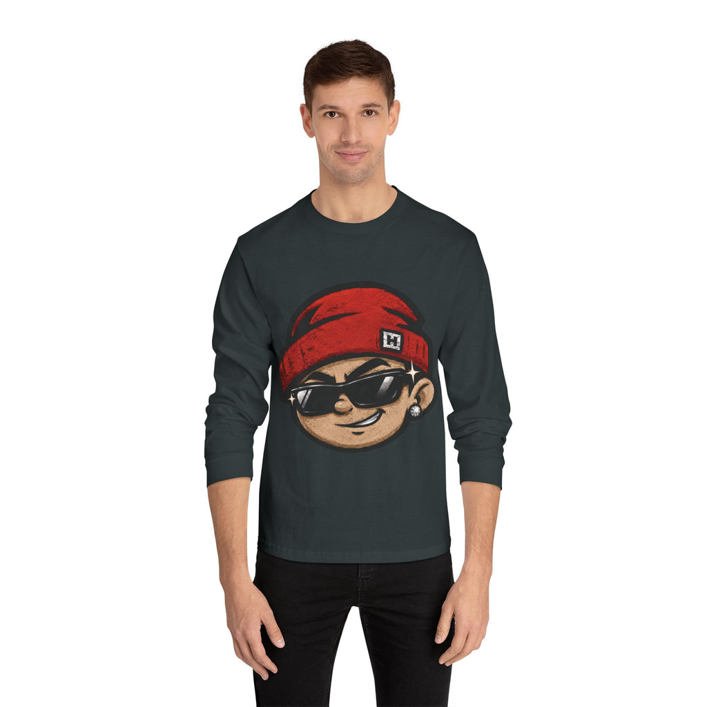 Streetwear Smiley Face Long Sleeve T-Shirt — Red Beanie Cool Kid Graphic