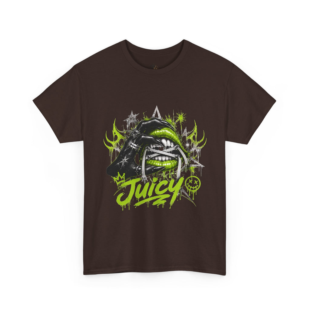 Juicy Graffiti Tee — Neon Green Street Art Graphic T-Shirt