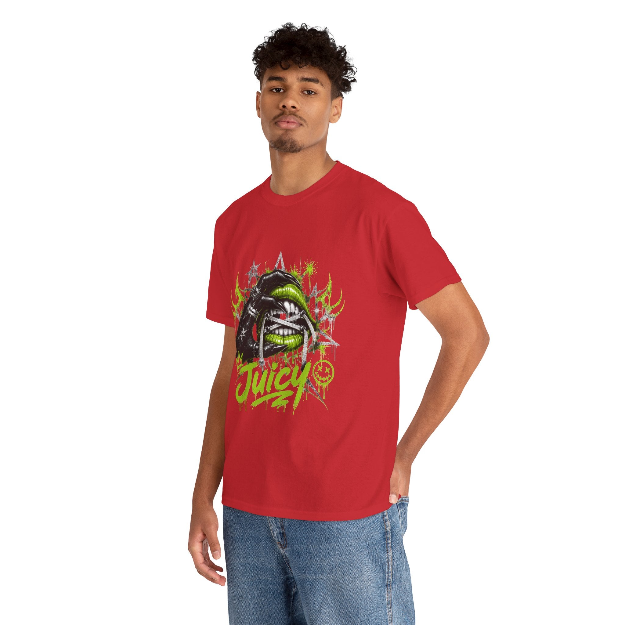 Juicy Graffiti Tee — Neon Green Street Art Graphic T-Shirt