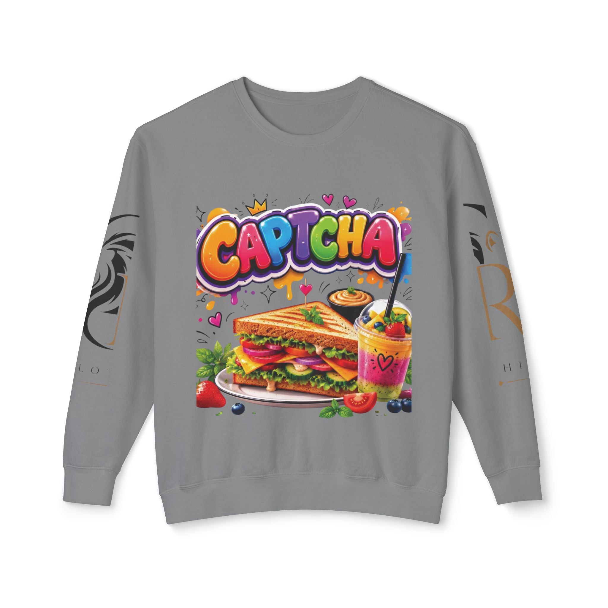 CapTCHA Sandwich Crewneck Sweatshirt — Colorful Food Graphic Pullover