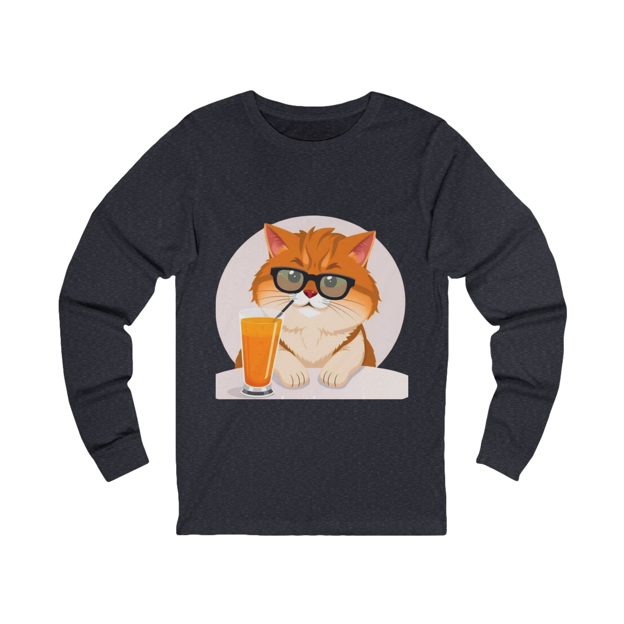 Long Sleeve Tee — Retro Cat with Glasses & Lion Crest Back