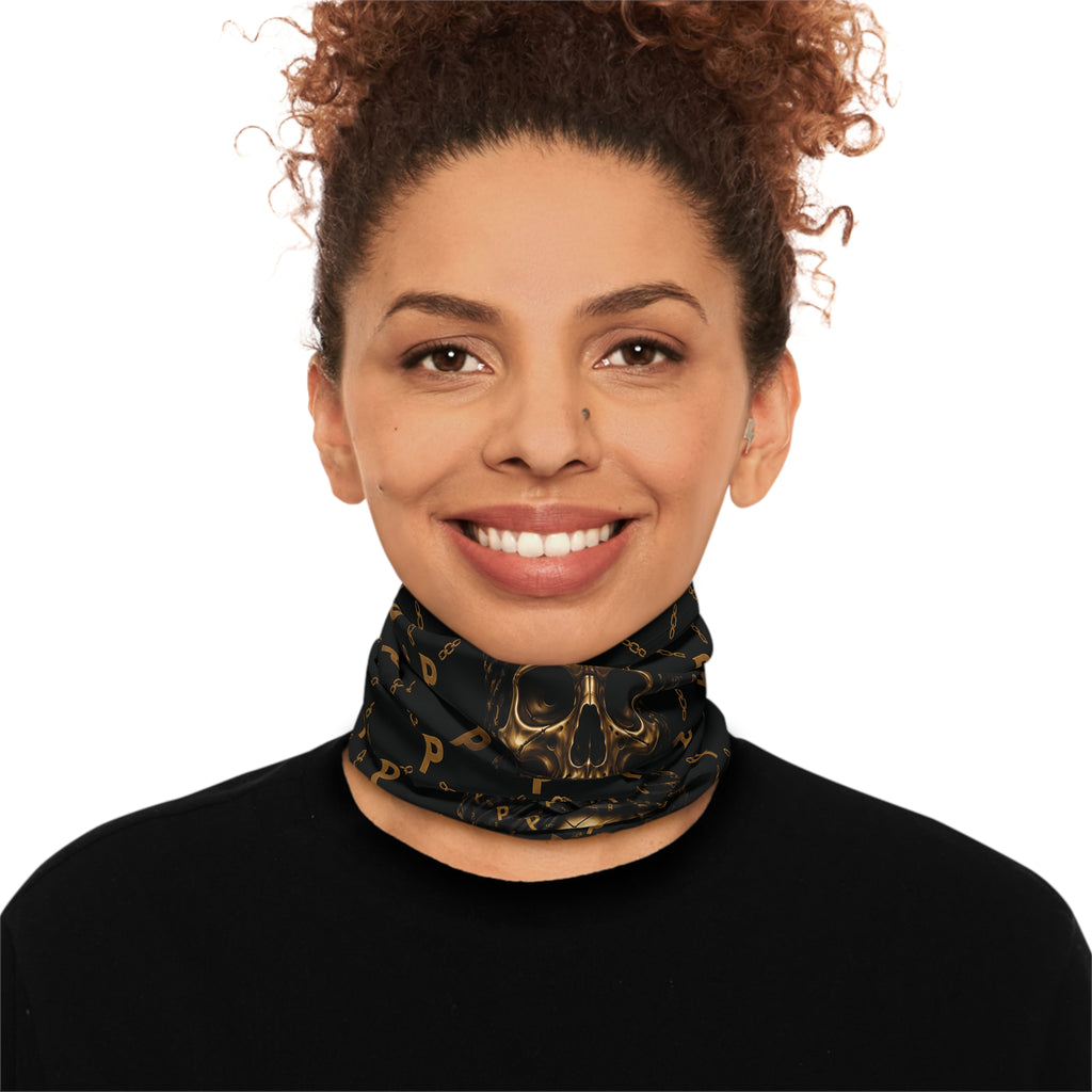 Skull Luxe Neck Gaiter — Gold Monogram Pirate Skull Face Mask