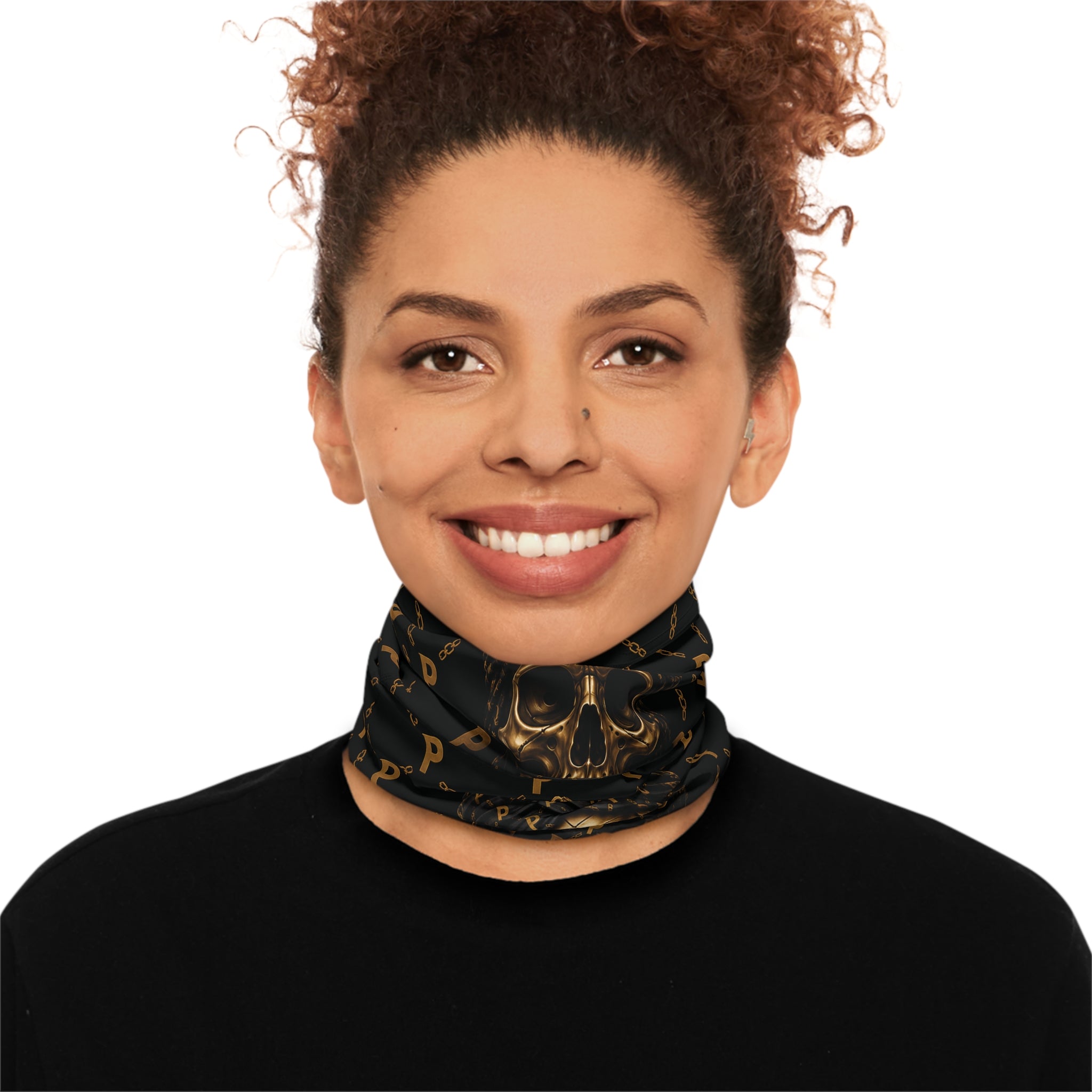 Skull Luxe Neck Gaiter — Gold Monogram Pirate Skull Face Mask