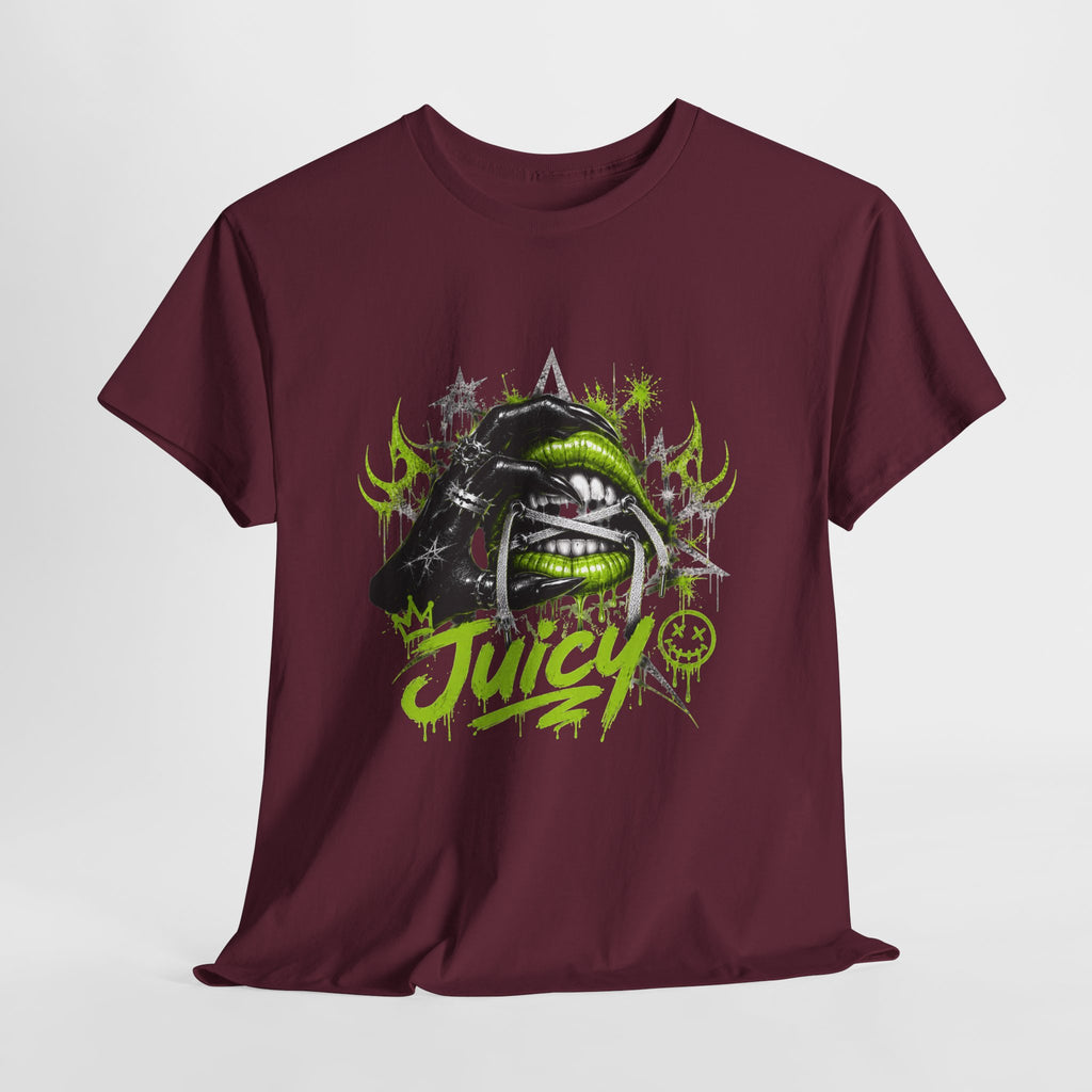 Juicy Graffiti Tee — Neon Green Street Art Graphic T-Shirt