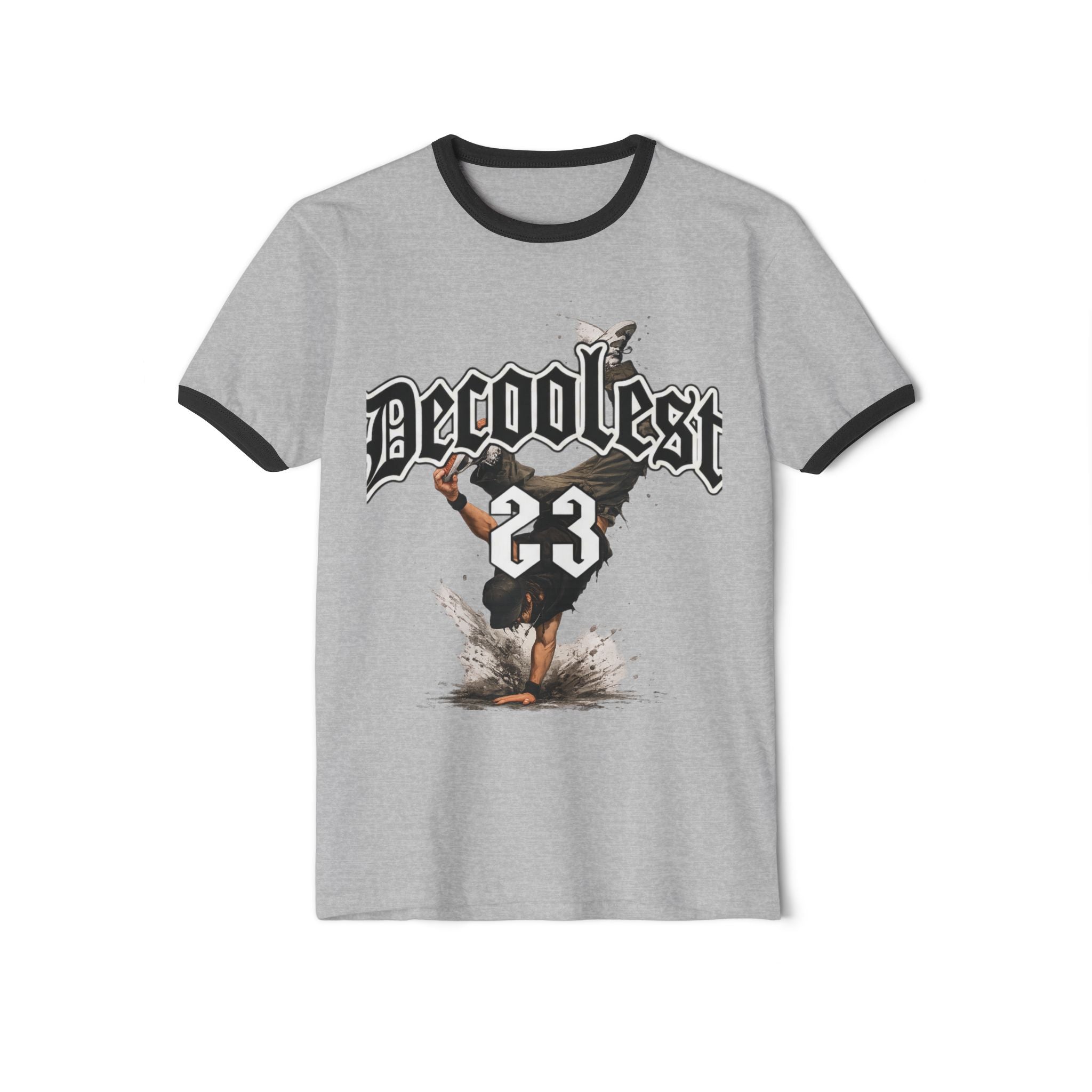 Ringer T-Shirt — 'Decoolest 23' Breakdancer Graphic with Lion Crest Back