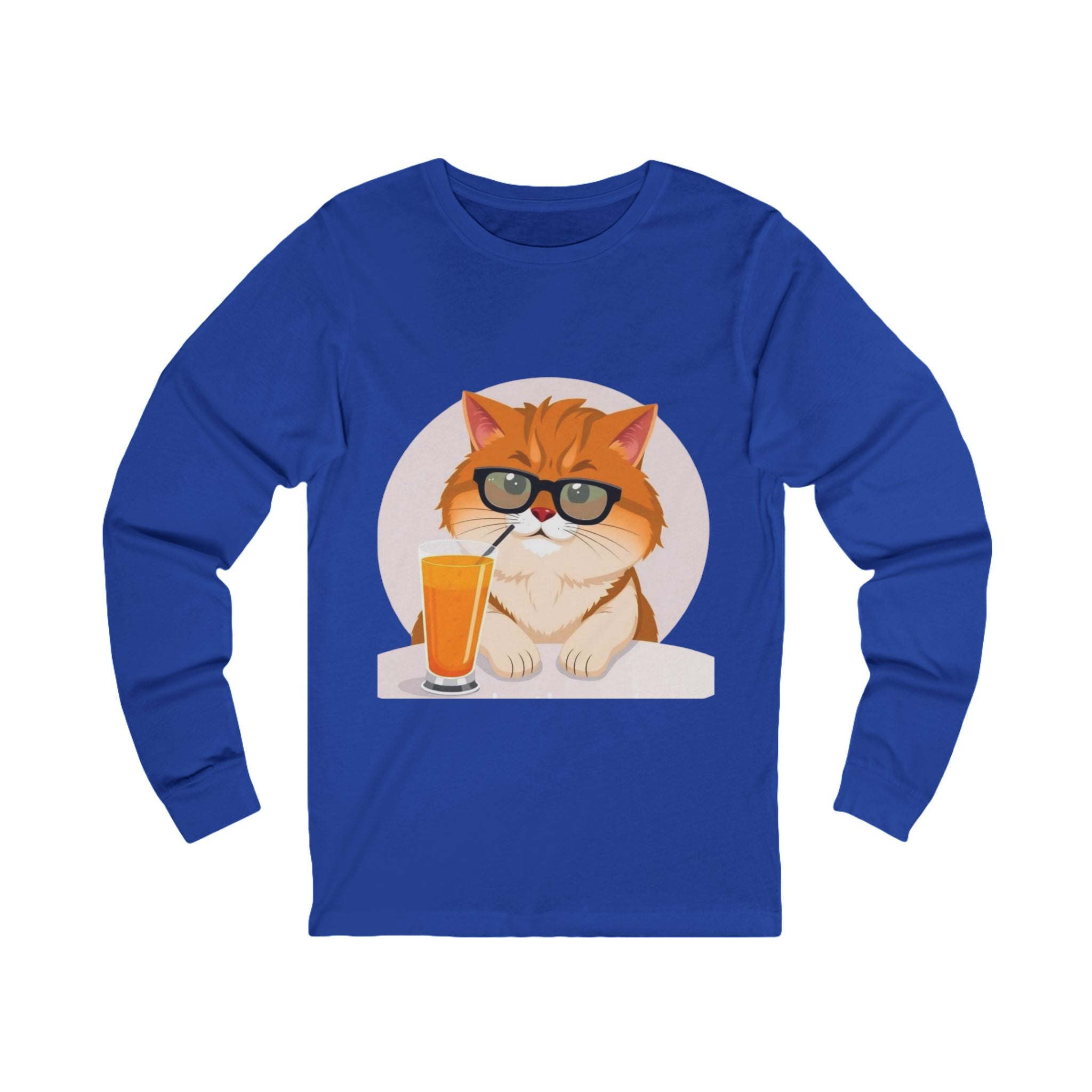 Long Sleeve Tee — Retro Cat with Glasses & Lion Crest Back
