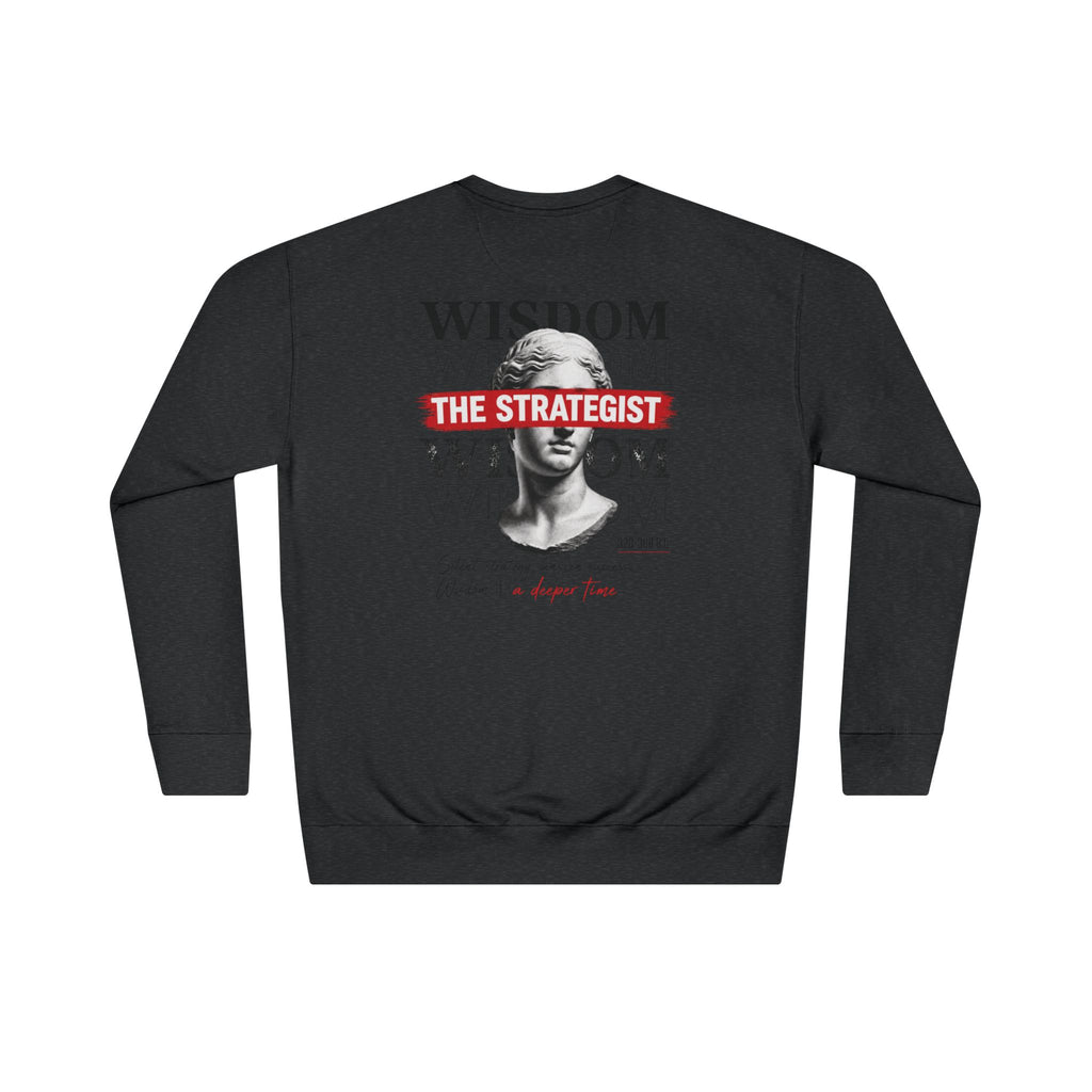 Strategist Crewneck Sweatshirt — Retro Classical Bust Graphic with 'The Strategist' Text