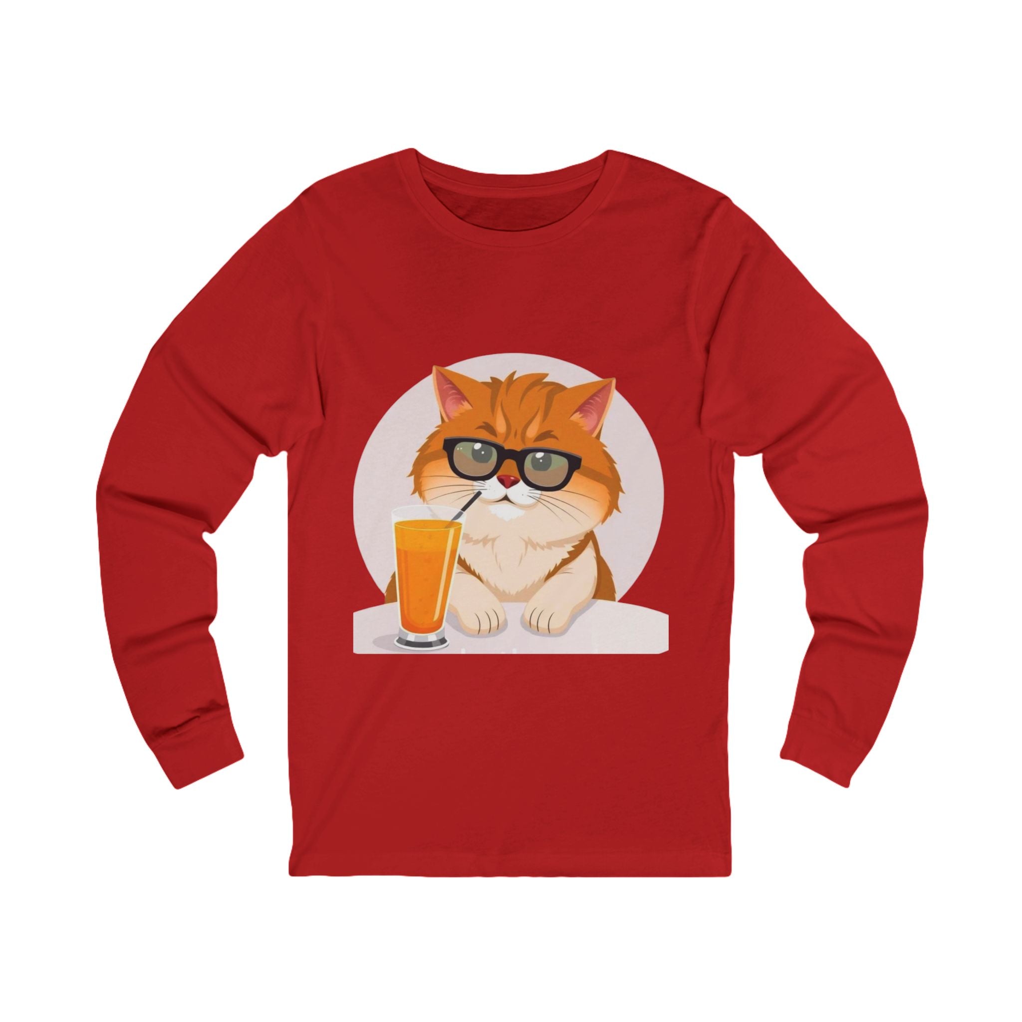 Long Sleeve Tee — Retro Cat with Glasses & Lion Crest Back