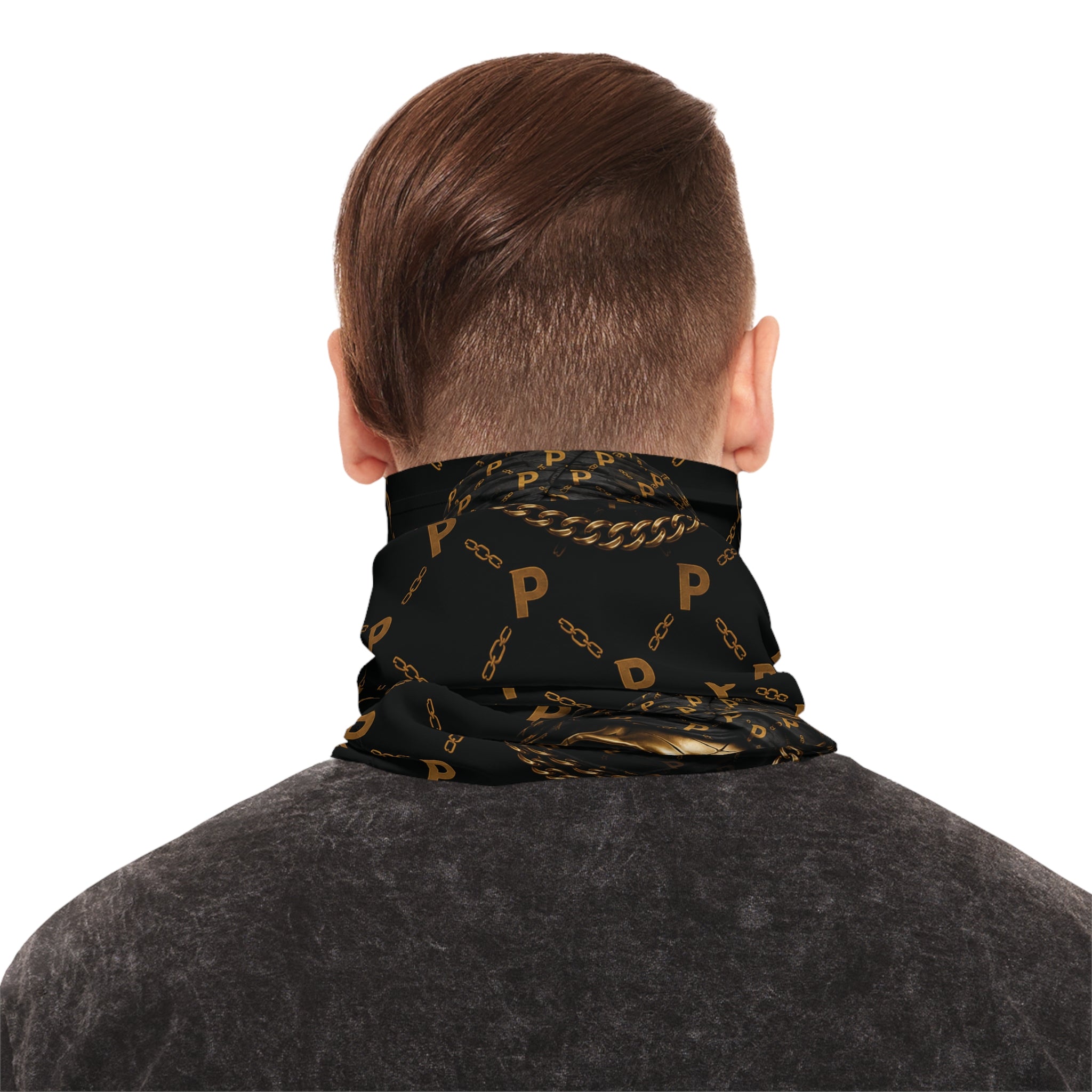 Skull Luxe Neck Gaiter — Gold Monogram Pirate Skull Face Mask