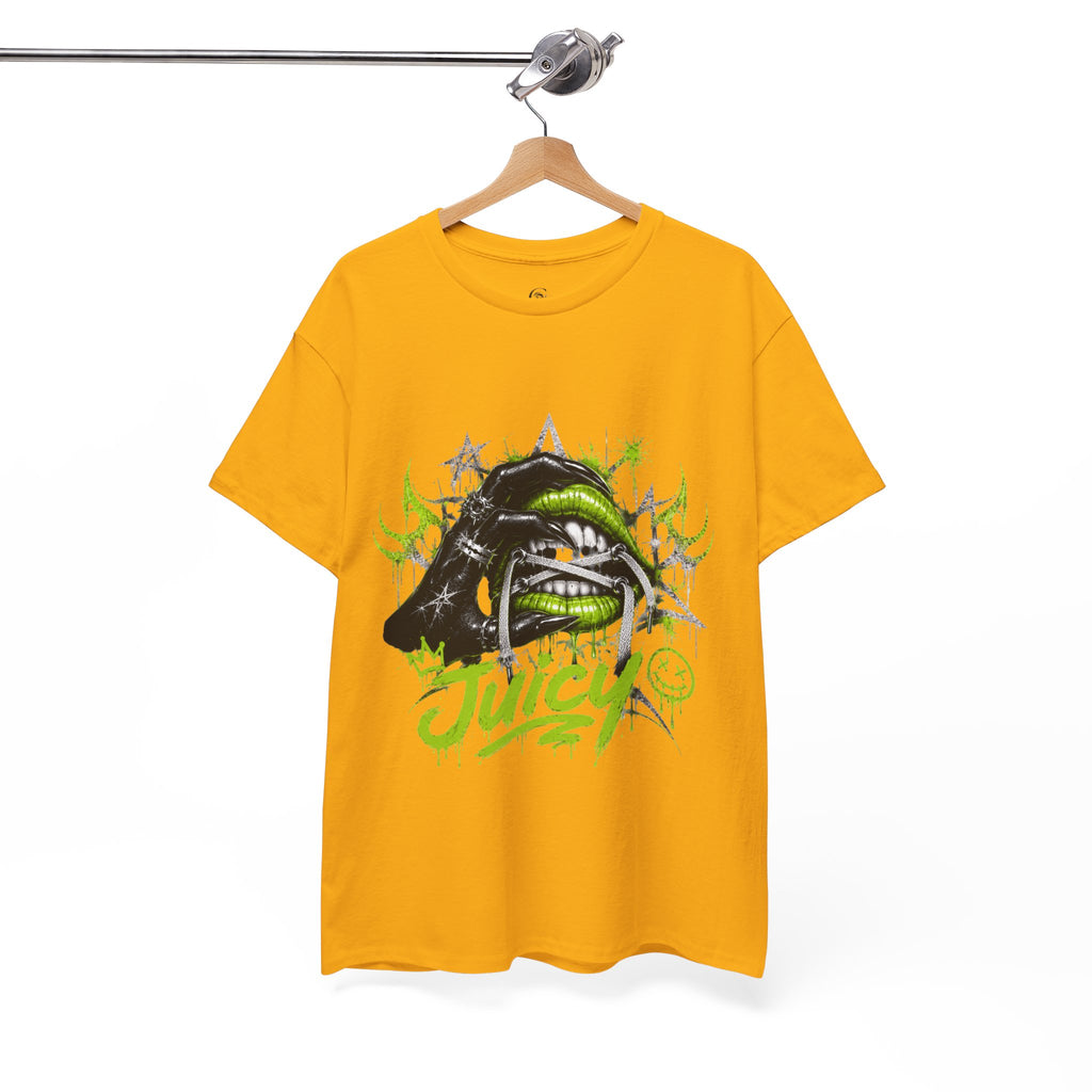 Juicy Graffiti Tee — Neon Green Street Art Graphic T-Shirt