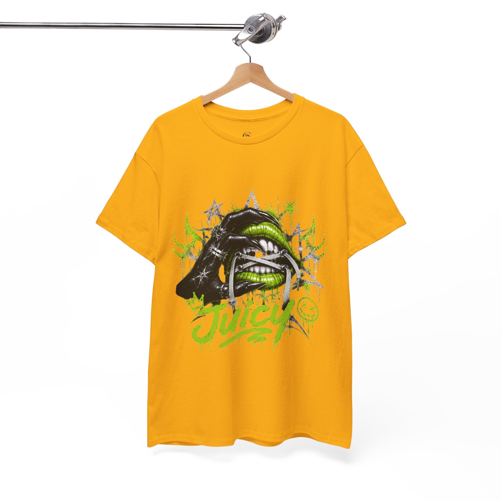 Juicy Graffiti Tee — Neon Green Street Art Graphic T-Shirt