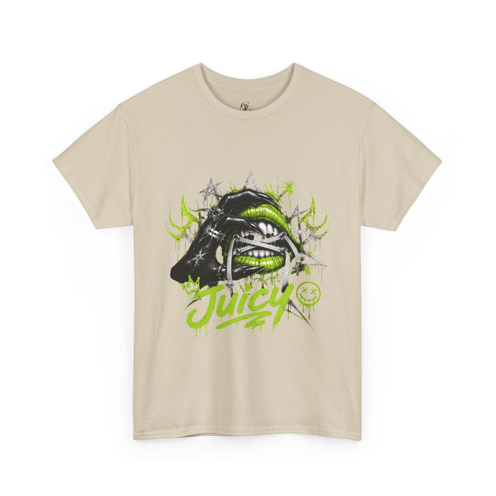 Juicy Graffiti Tee — Neon Green Street Art Graphic T-Shirt