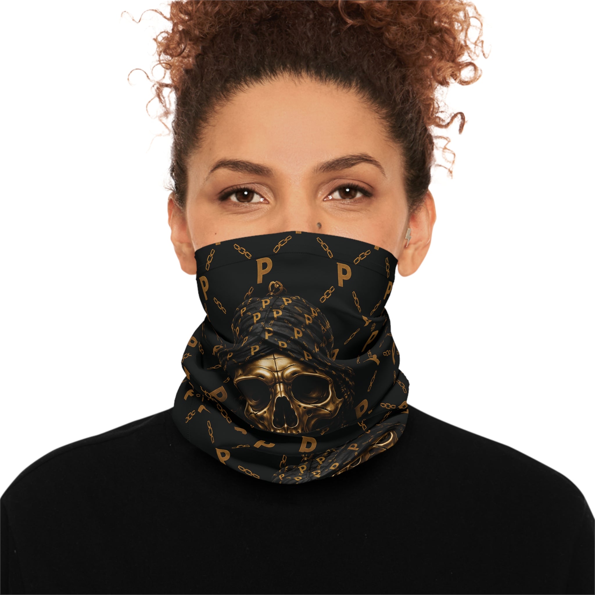 Skull Luxe Neck Gaiter — Gold Monogram Pirate Skull Face Mask