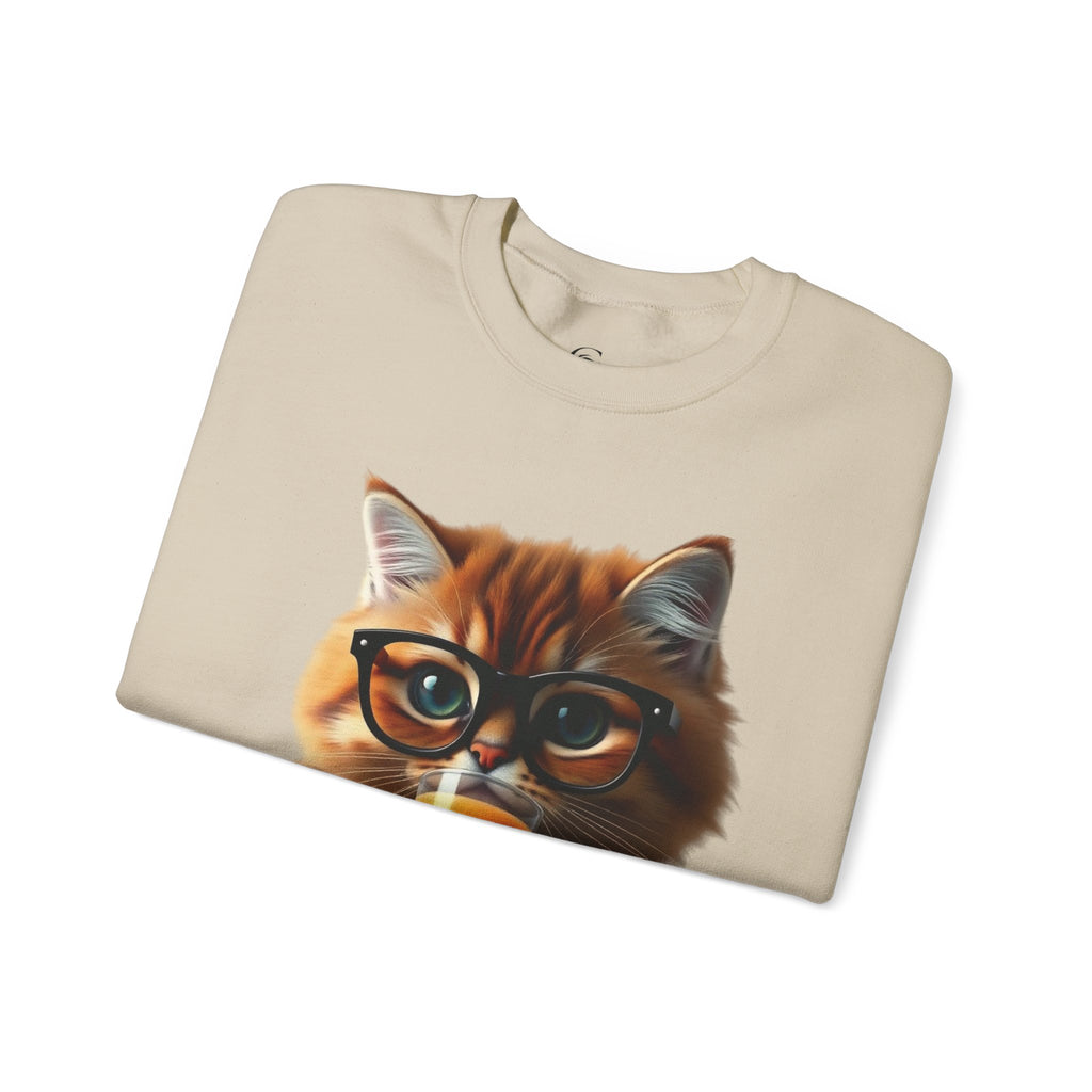 Cat With Juice Graphic Sweatshirt — 'Unbothered' Cozy Crewneck