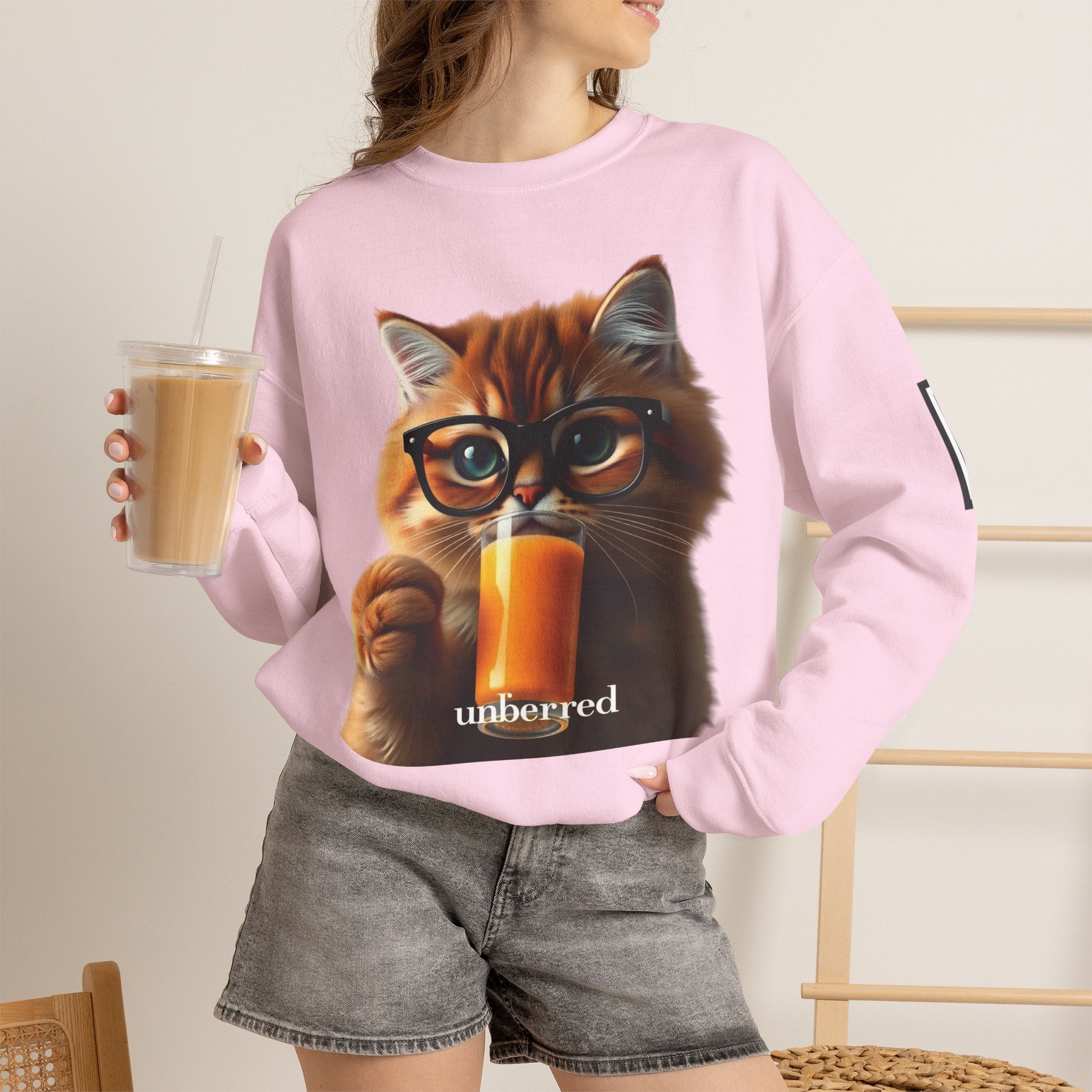 Cat With Juice Graphic Sweatshirt — 'Unbothered' Cozy Crewneck