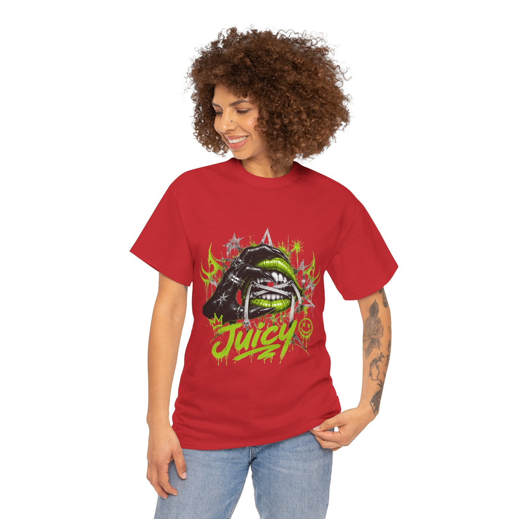 Juicy Graffiti Tee — Neon Green Street Art Graphic T-Shirt