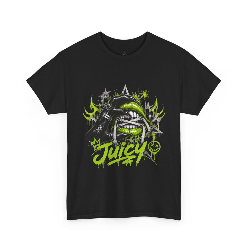 Juicy Graffiti Tee — Neon Green Street Art Graphic T-Shirt