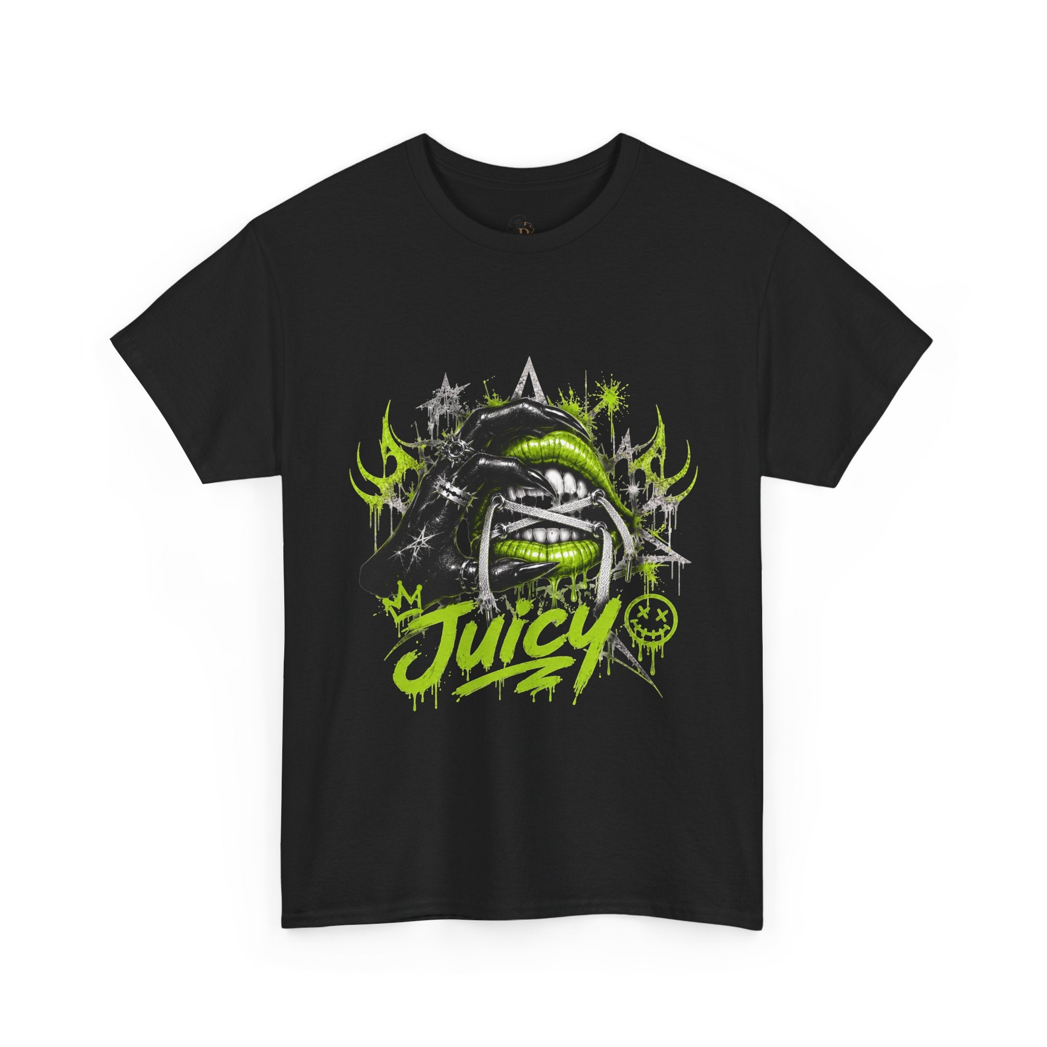 Juicy Graffiti Tee — Neon Green Street Art Graphic T-Shirt