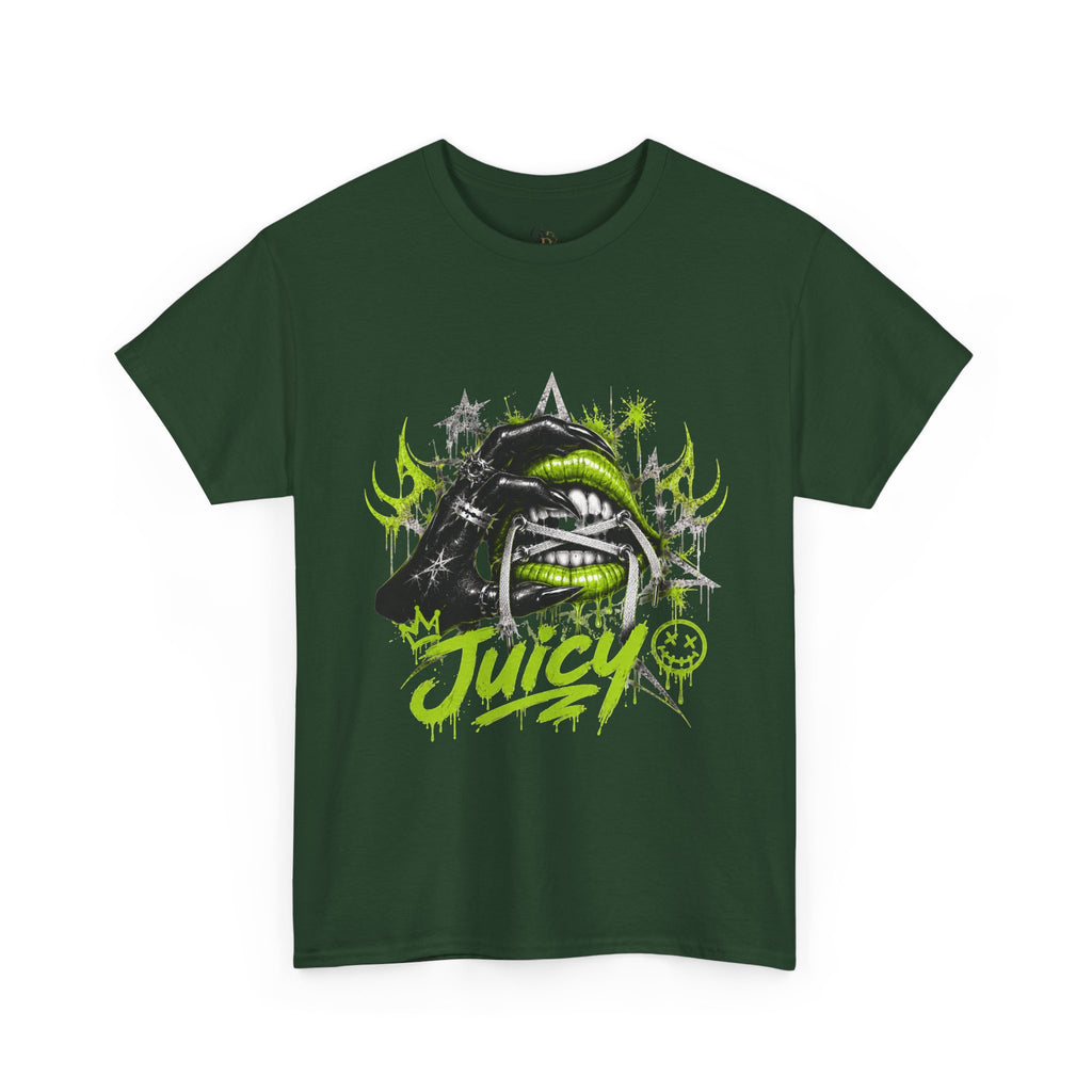 Juicy Graffiti Tee — Neon Green Street Art Graphic T-Shirt