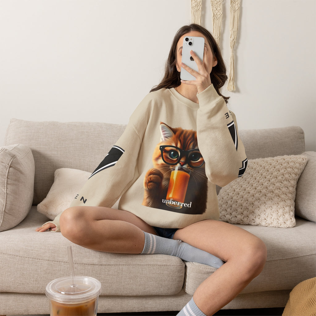 Cat With Juice Graphic Sweatshirt — 'Unbothered' Cozy Crewneck