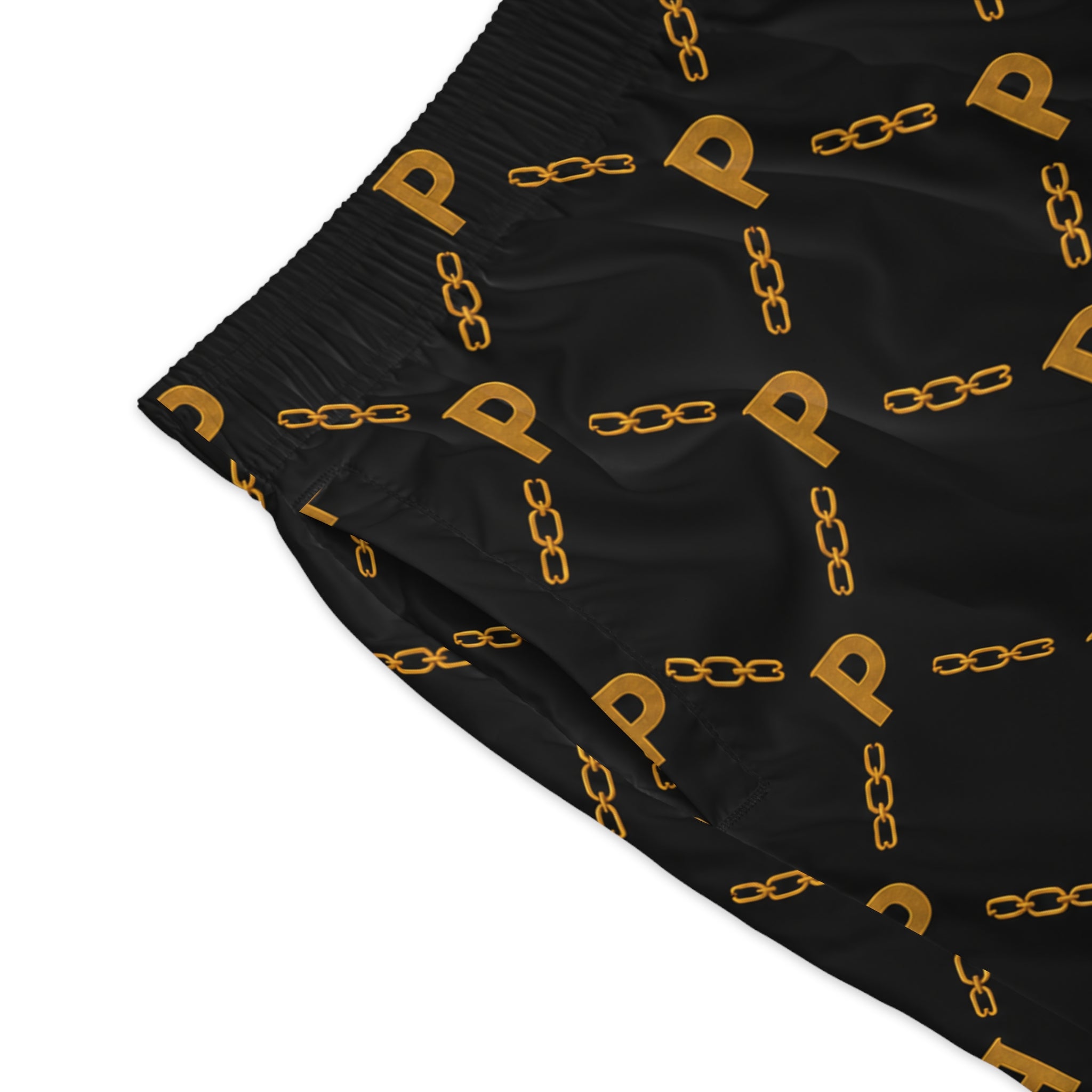 Men's Jogger Shorts — Luxe Streetwear 'Prime' Gold Chain Pattern & Smoking Portrait