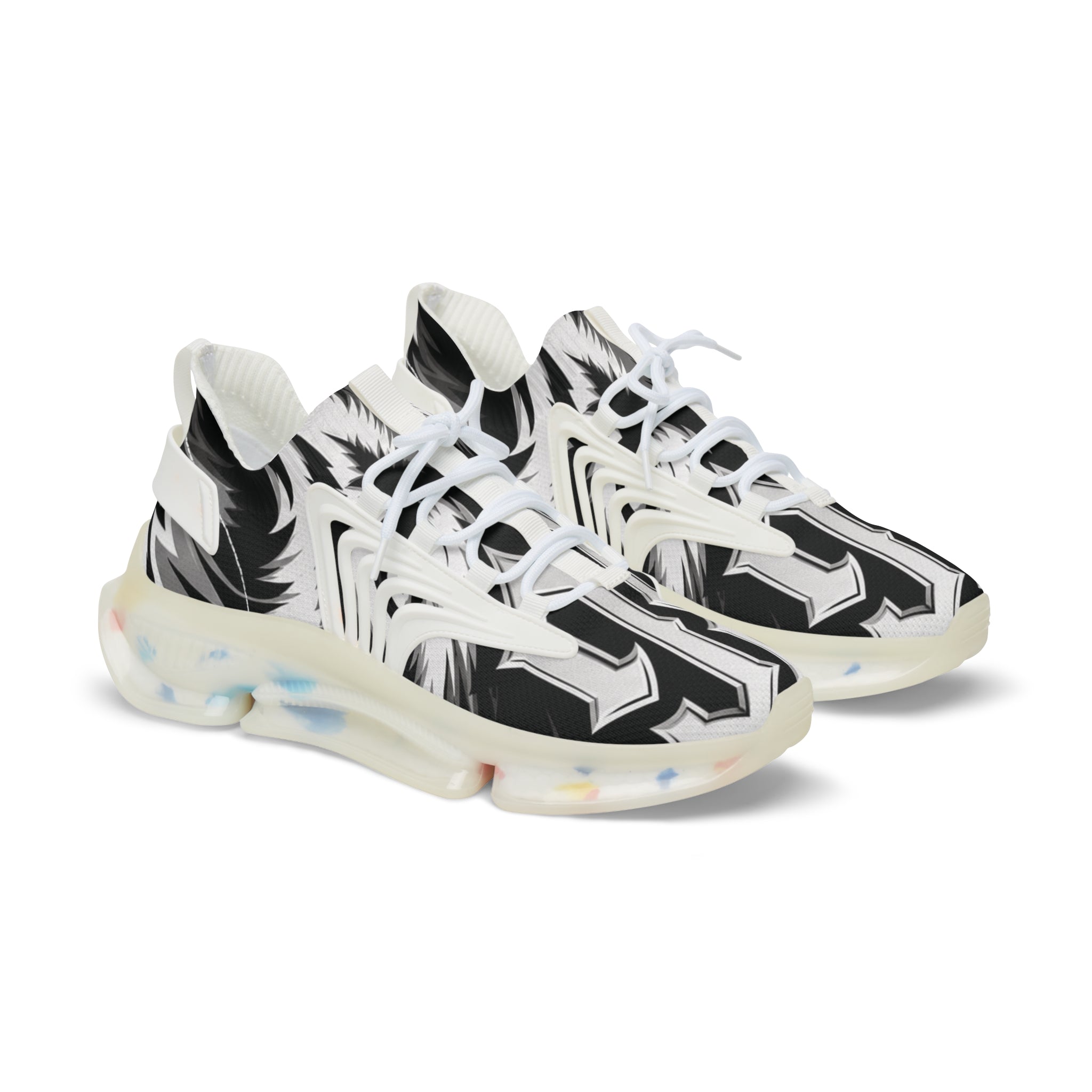 Men's Mesh Sneakers — Black Ikat Graphic Athletic Shoes