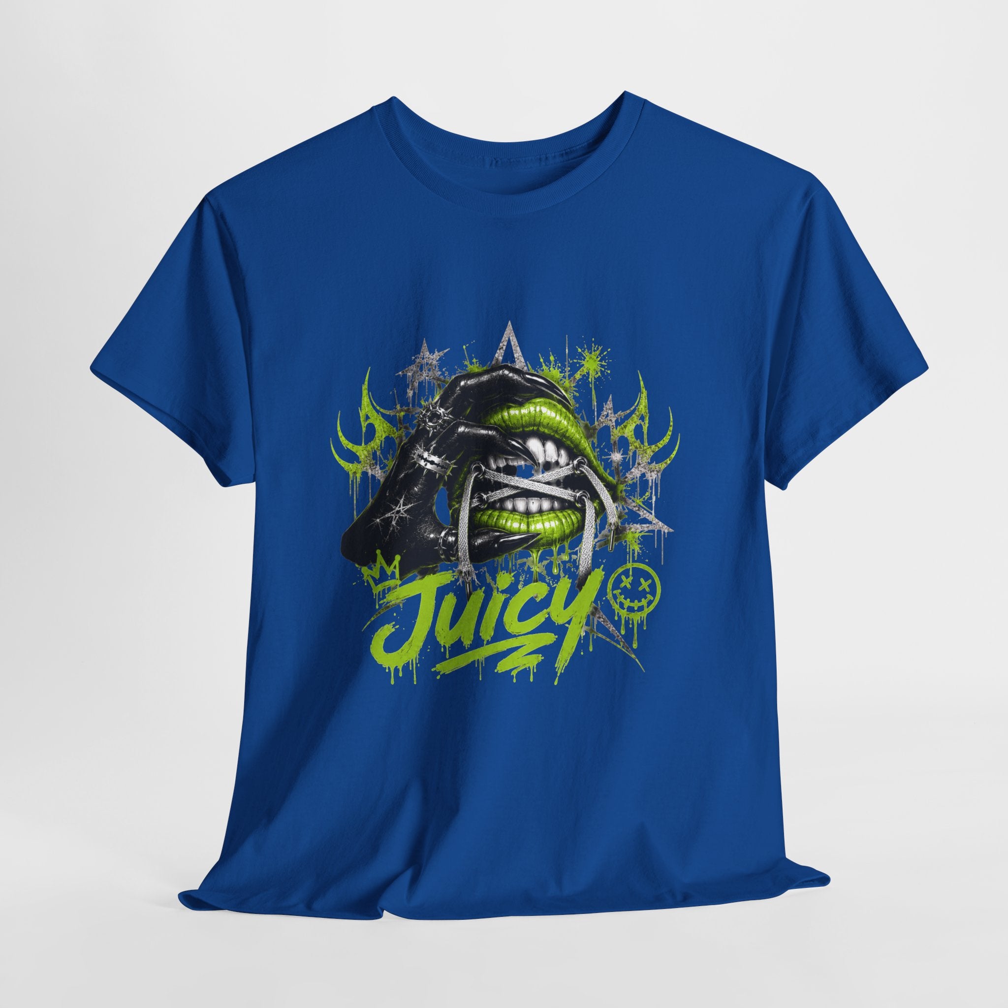 Juicy Graffiti Tee — Neon Green Street Art Graphic T-Shirt