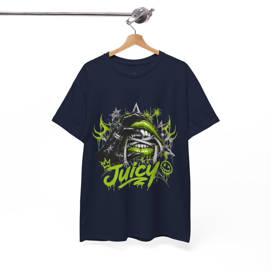 Juicy Graffiti Tee — Neon Green Street Art Graphic T-Shirt