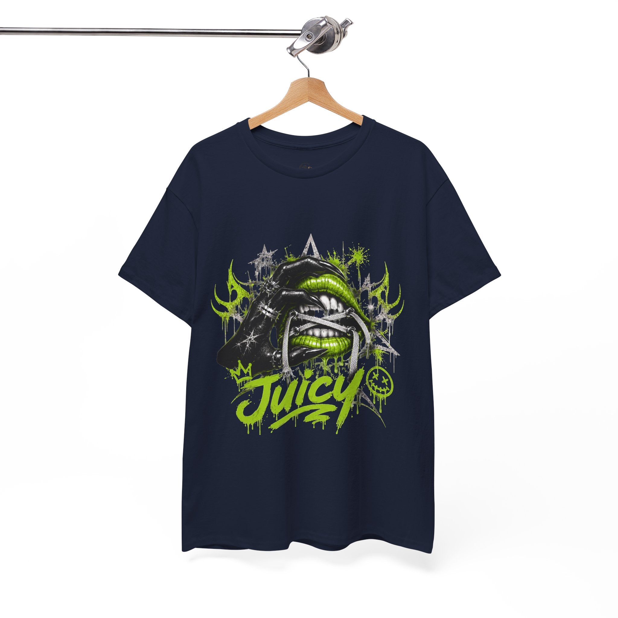 Juicy Graffiti Tee — Neon Green Street Art Graphic T-Shirt