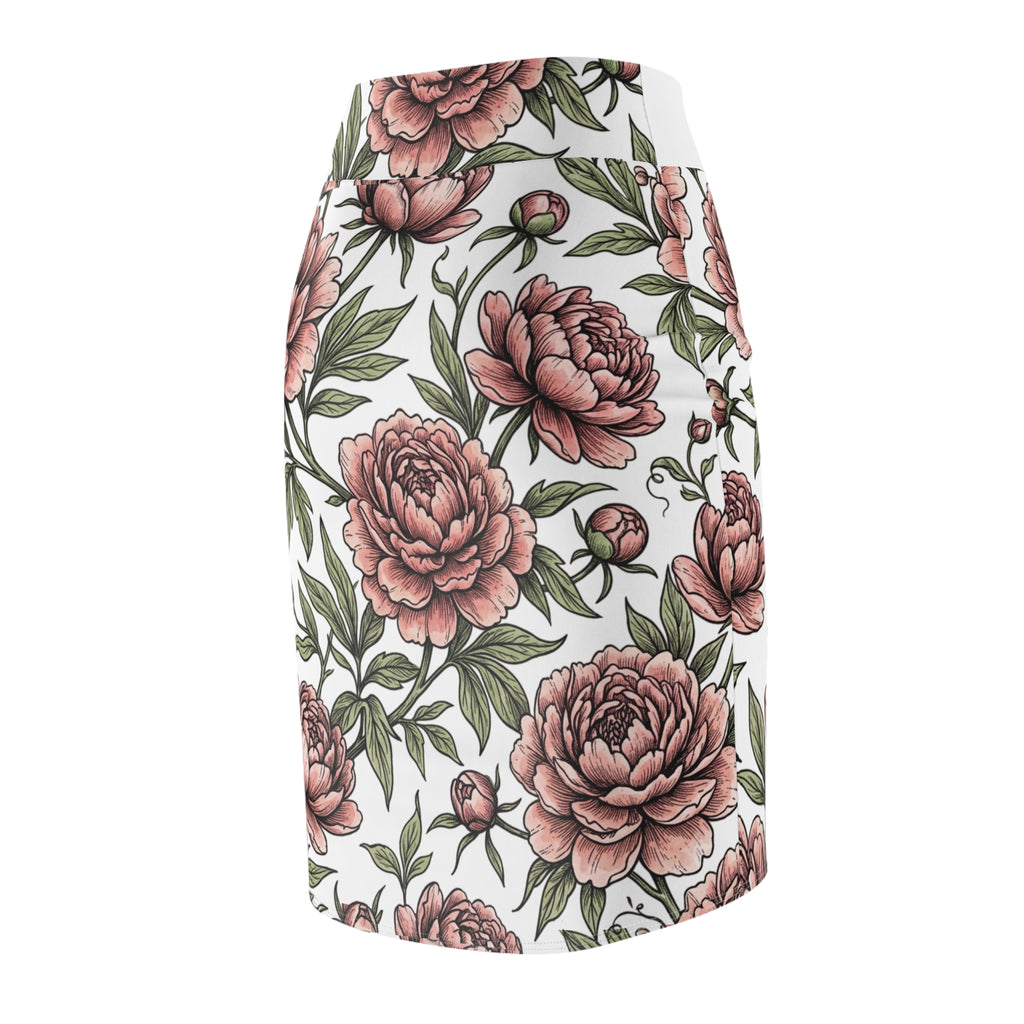 Floral Peony Pencil Skirt — Vintage Pink Garden Print