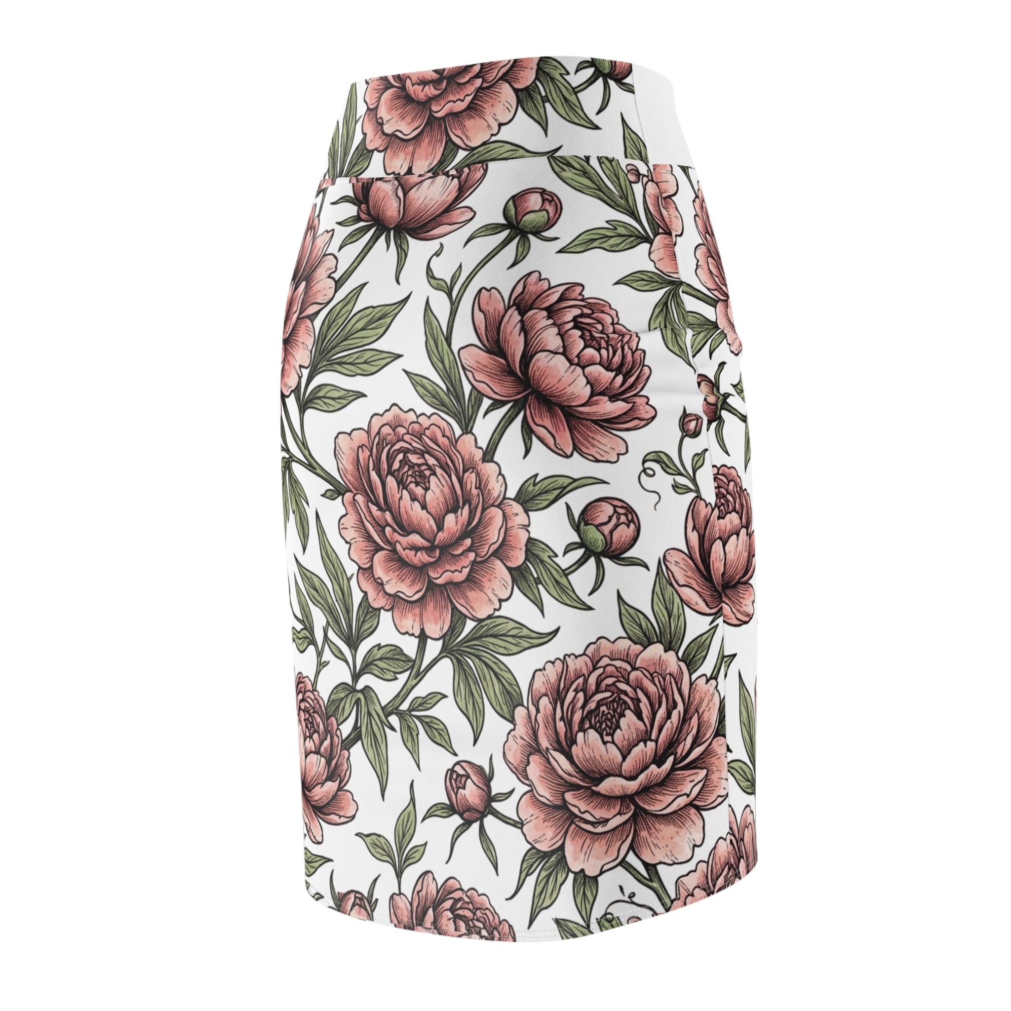 Floral Peony Pencil Skirt — Vintage Pink Garden Print