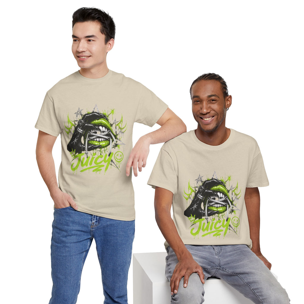 Juicy Graffiti Tee — Neon Green Street Art Graphic T-Shirt