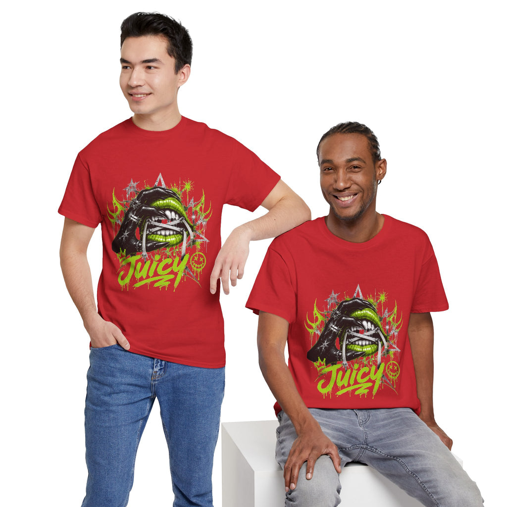 Juicy Graffiti Tee — Neon Green Street Art Graphic T-Shirt