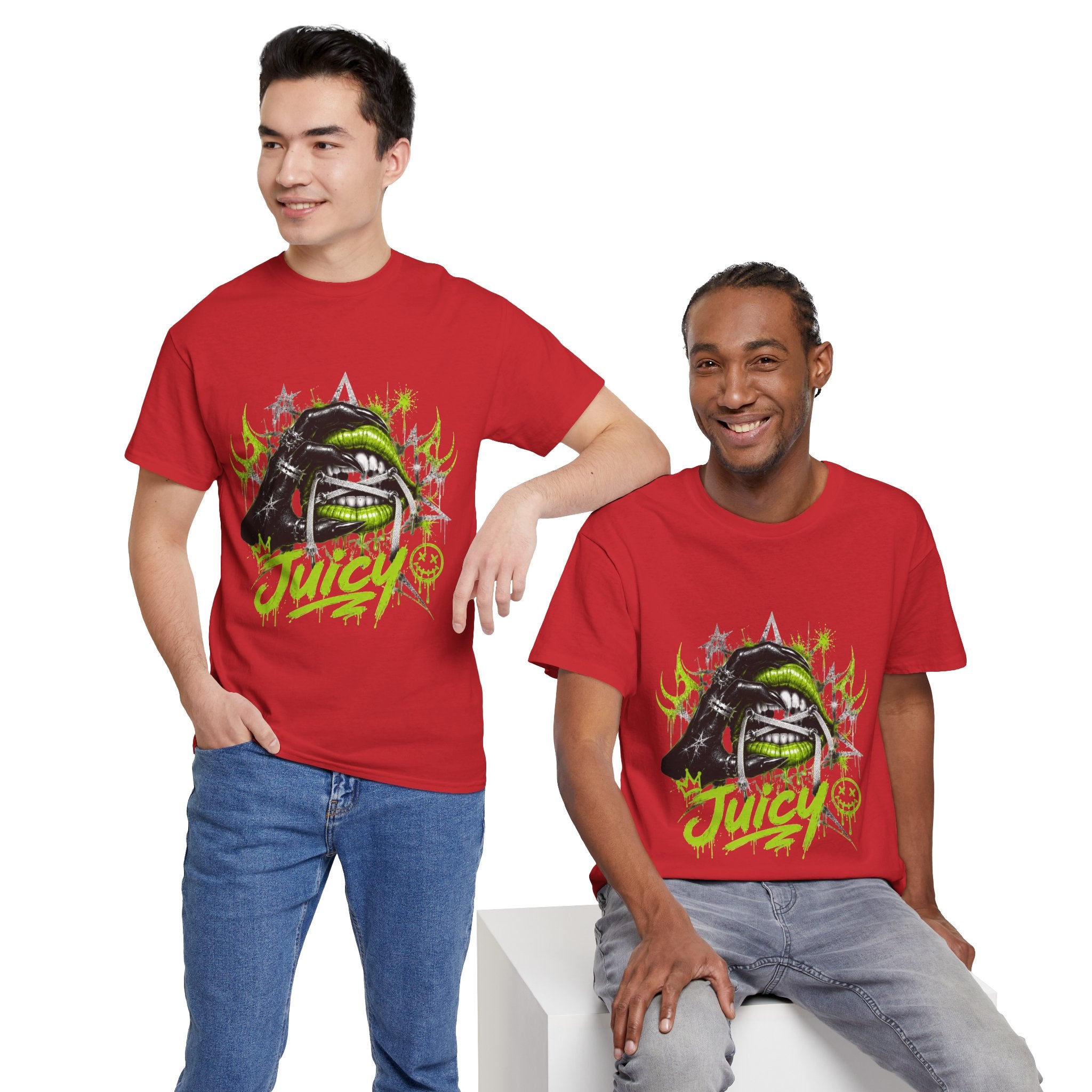 Juicy Graffiti Tee — Neon Green Street Art Graphic T-Shirt