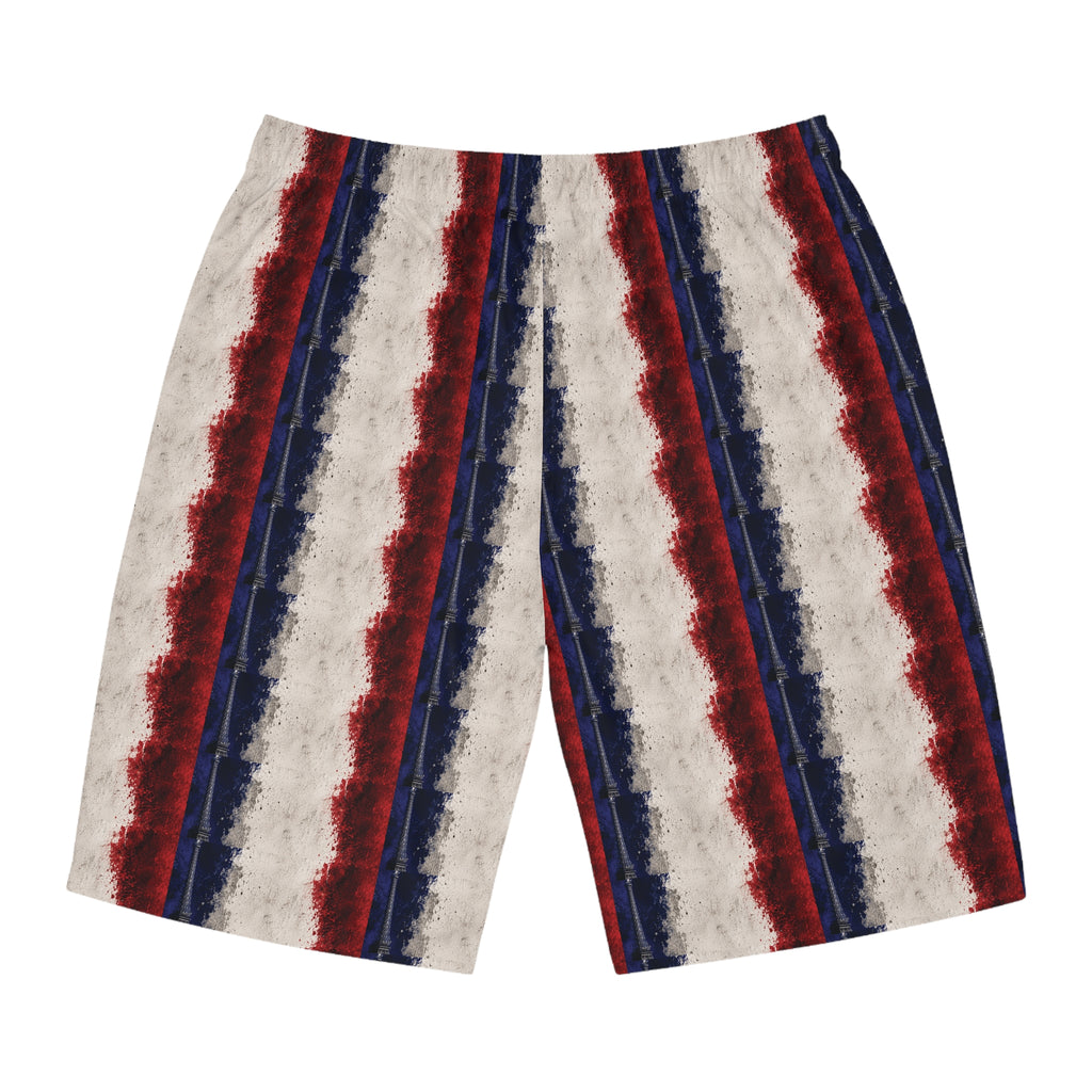 Patriotic Red White Blue Board Shorts with Golden Dove Accent