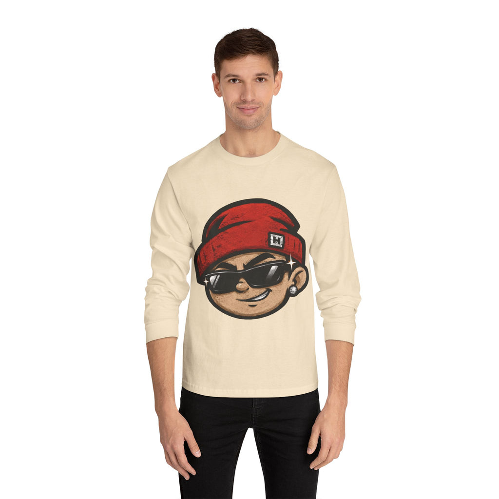 Streetwear Smiley Face Long Sleeve T-Shirt — Red Beanie Cool Kid Graphic