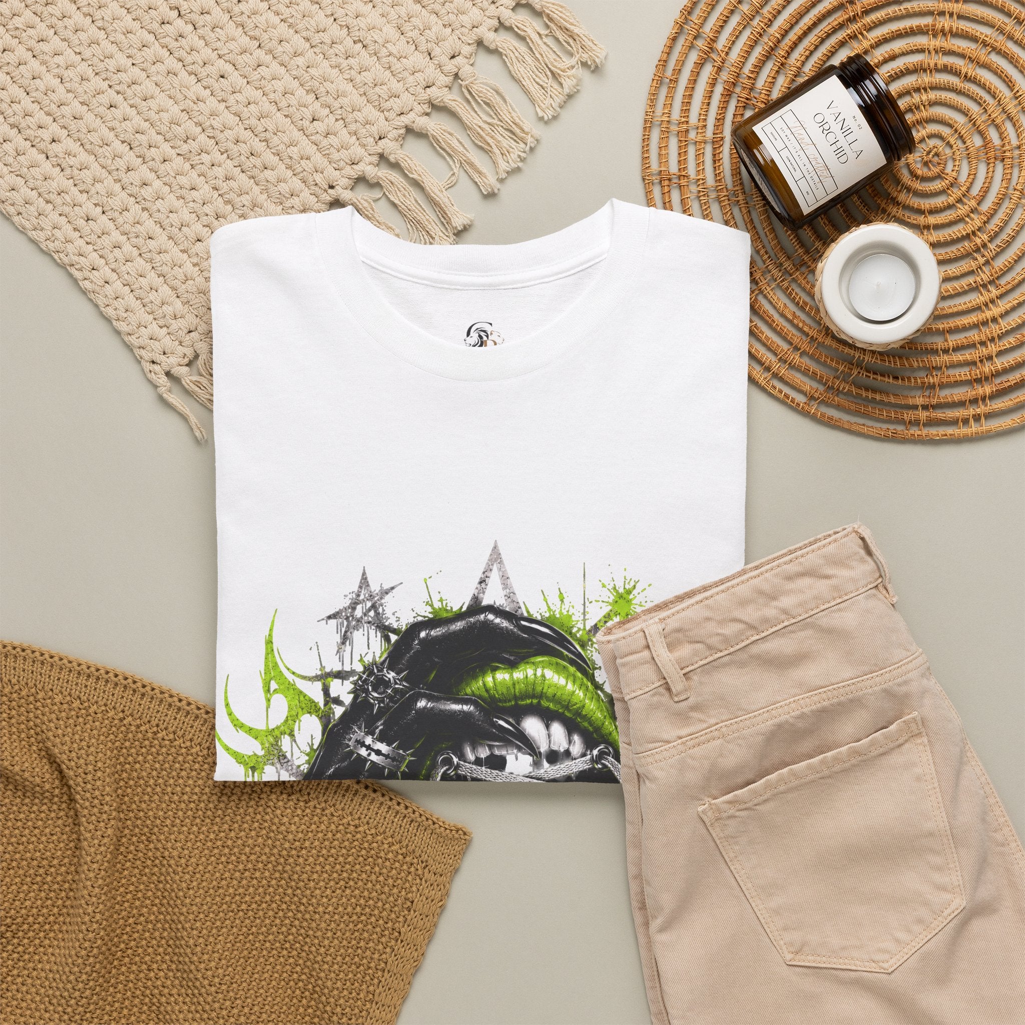 Juicy Graffiti Tee — Neon Green Street Art Graphic T-Shirt