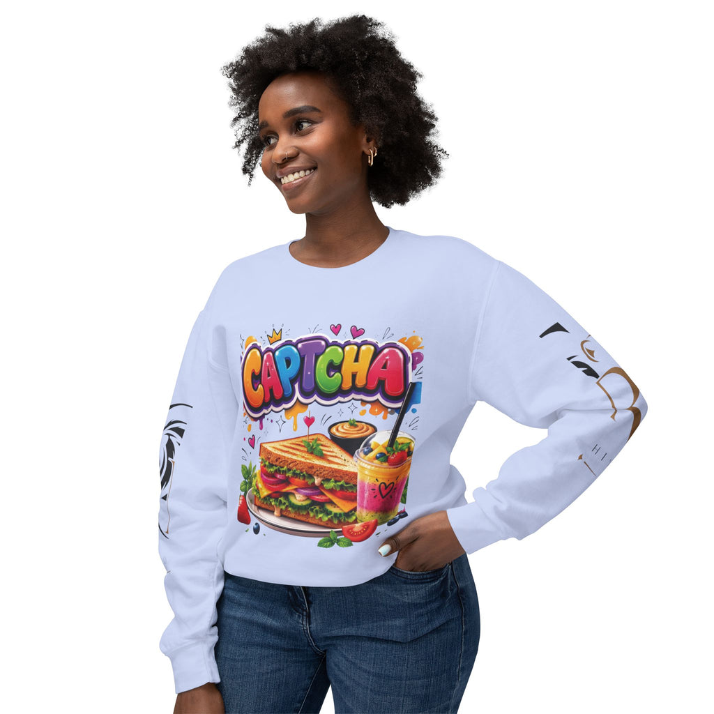 CapTCHA Sandwich Crewneck Sweatshirt — Colorful Food Graphic Pullover