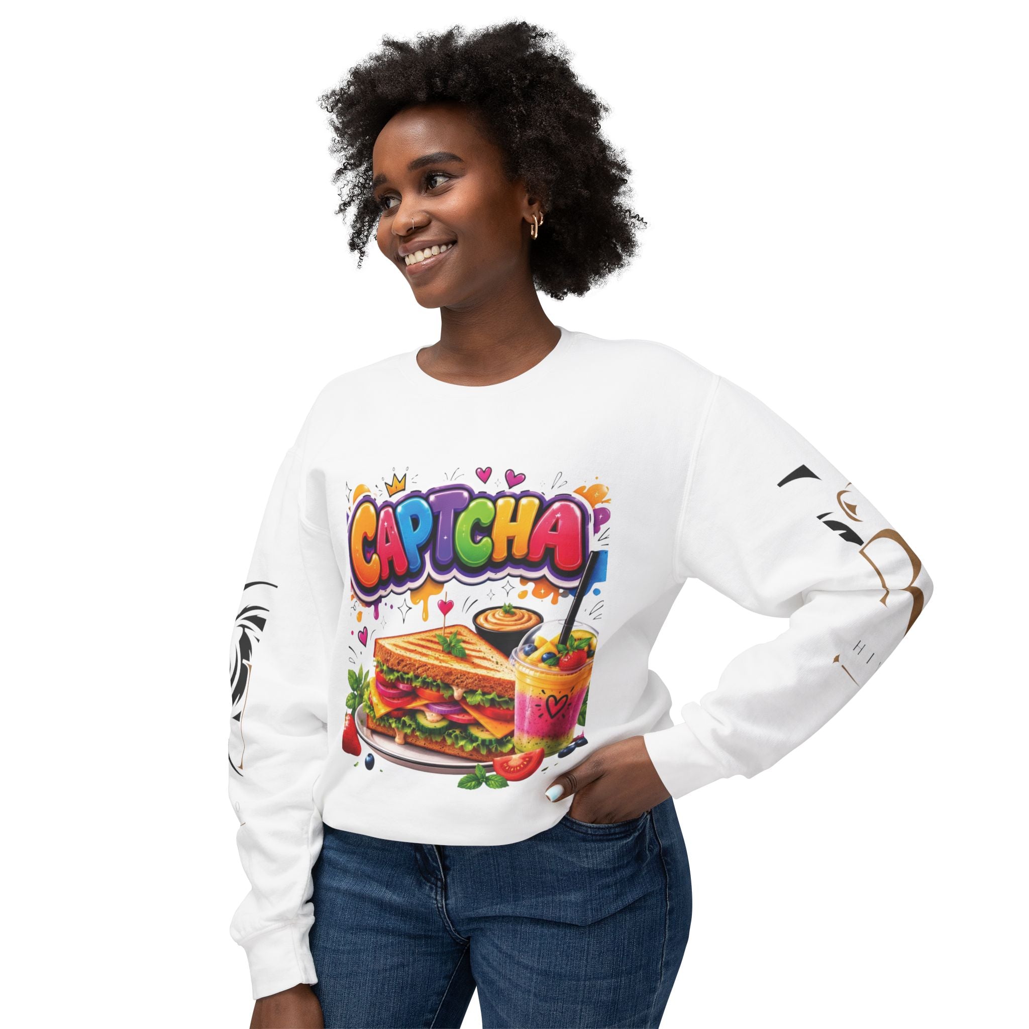 CapTCHA Sandwich Crewneck Sweatshirt — Colorful Food Graphic Pullover