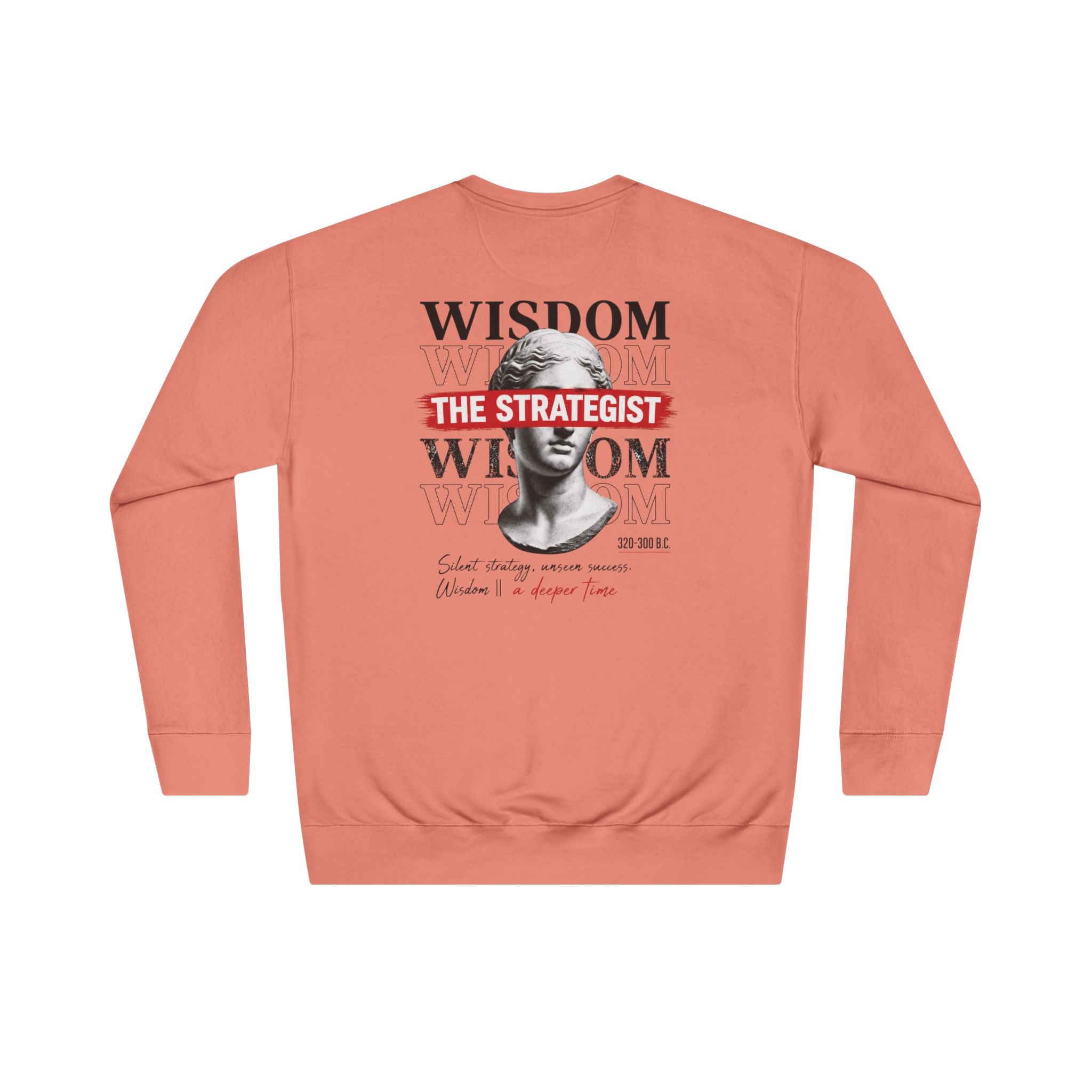 Strategist Crewneck Sweatshirt — Retro Classical Bust Graphic with 'The Strategist' Text