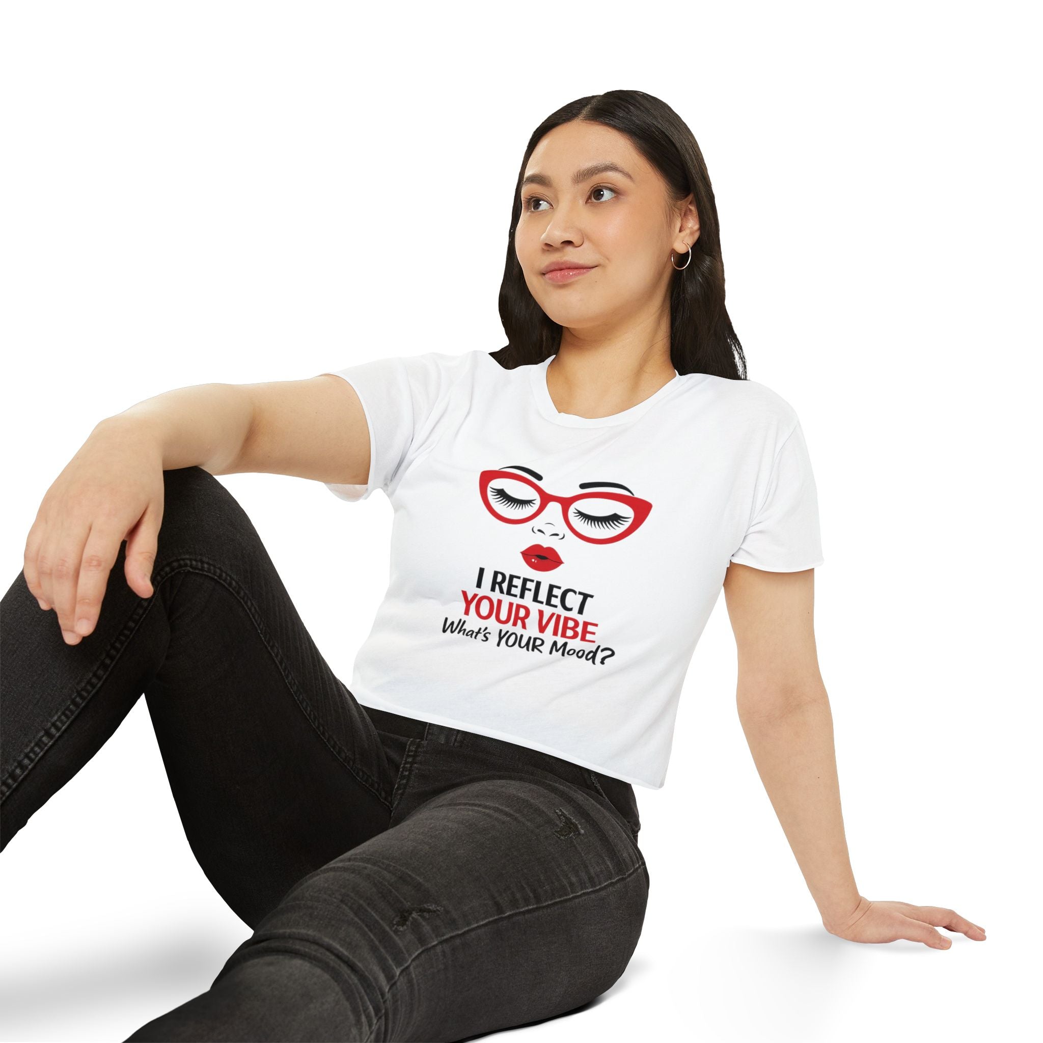 Crop Top — "I Reflect Your Vibe" Feminine Festival Graphic Tee