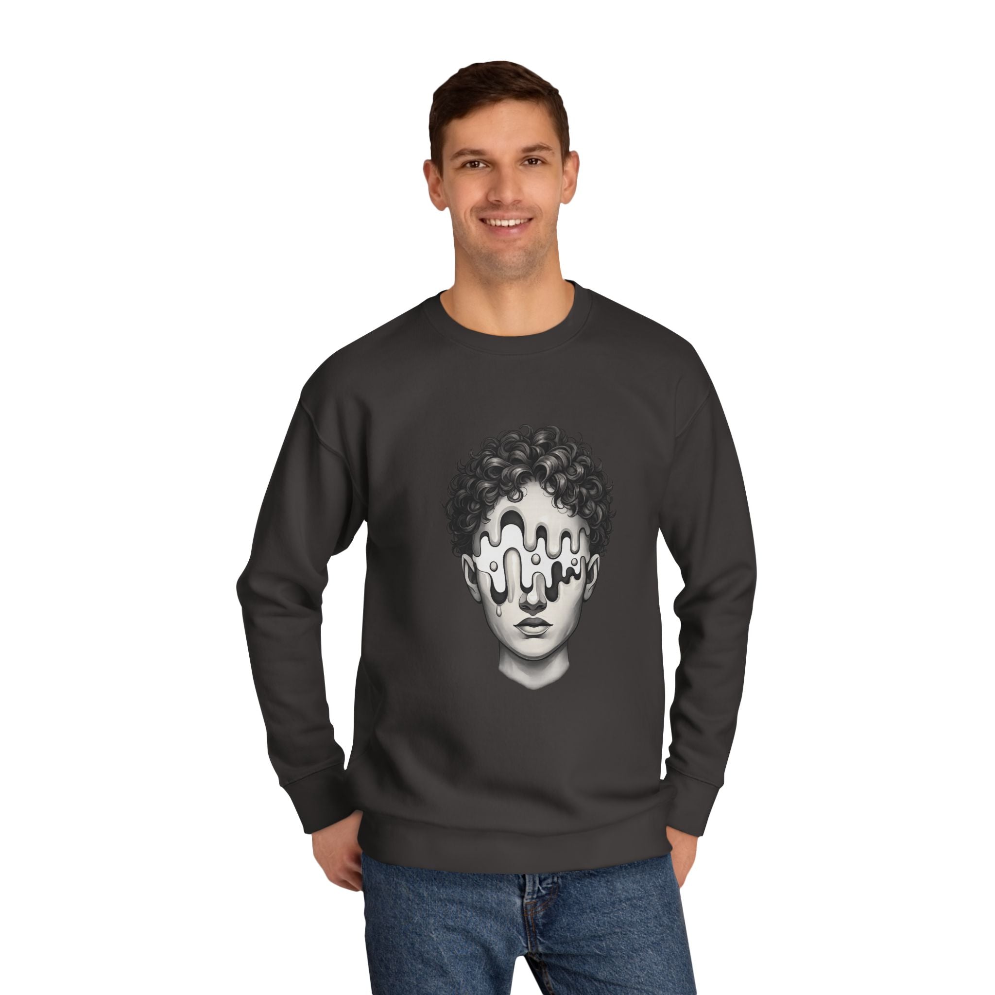 Strategist Crewneck Sweatshirt — Retro Classical Bust Graphic with 'The Strategist' Text