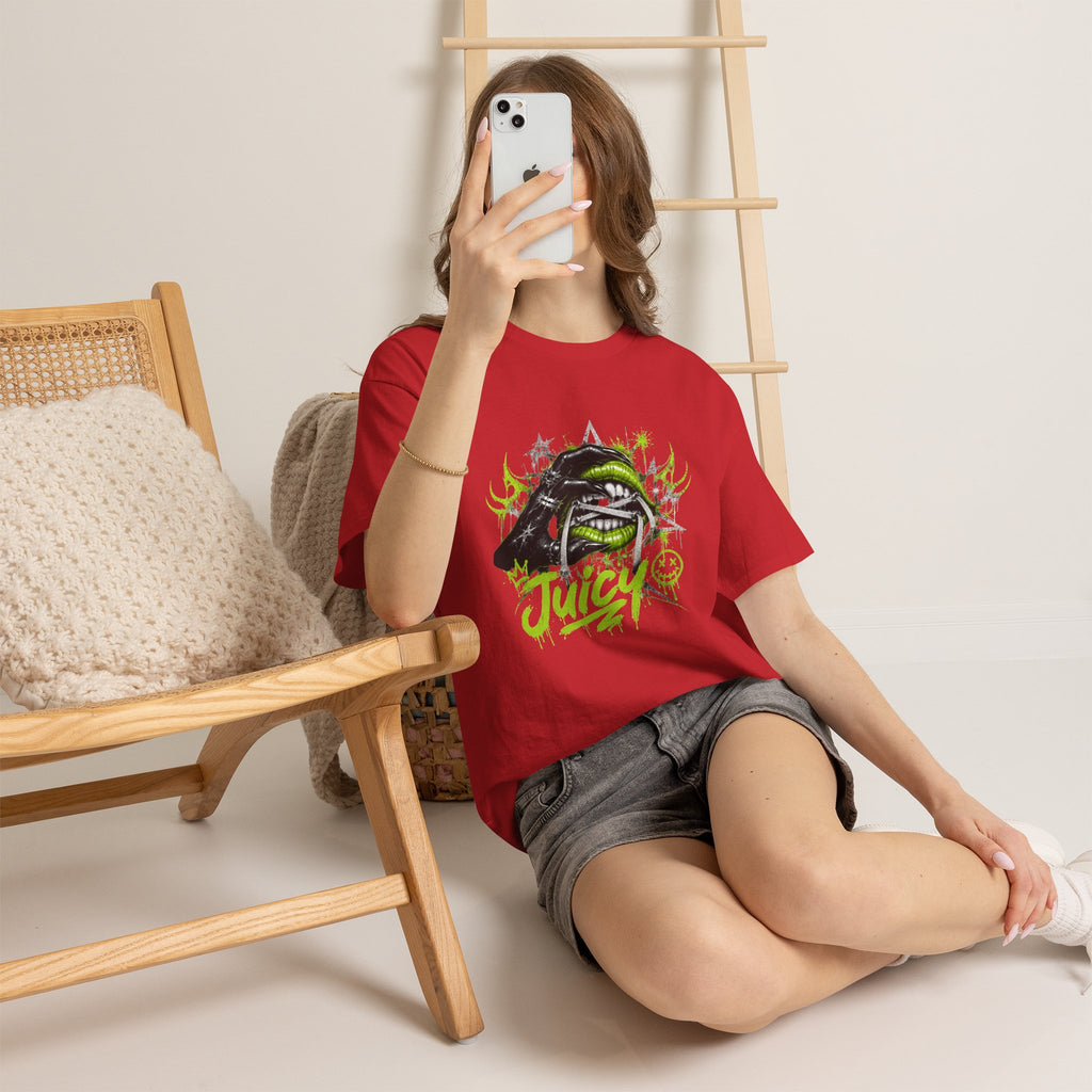 Juicy Graffiti Tee — Neon Green Street Art Graphic T-Shirt